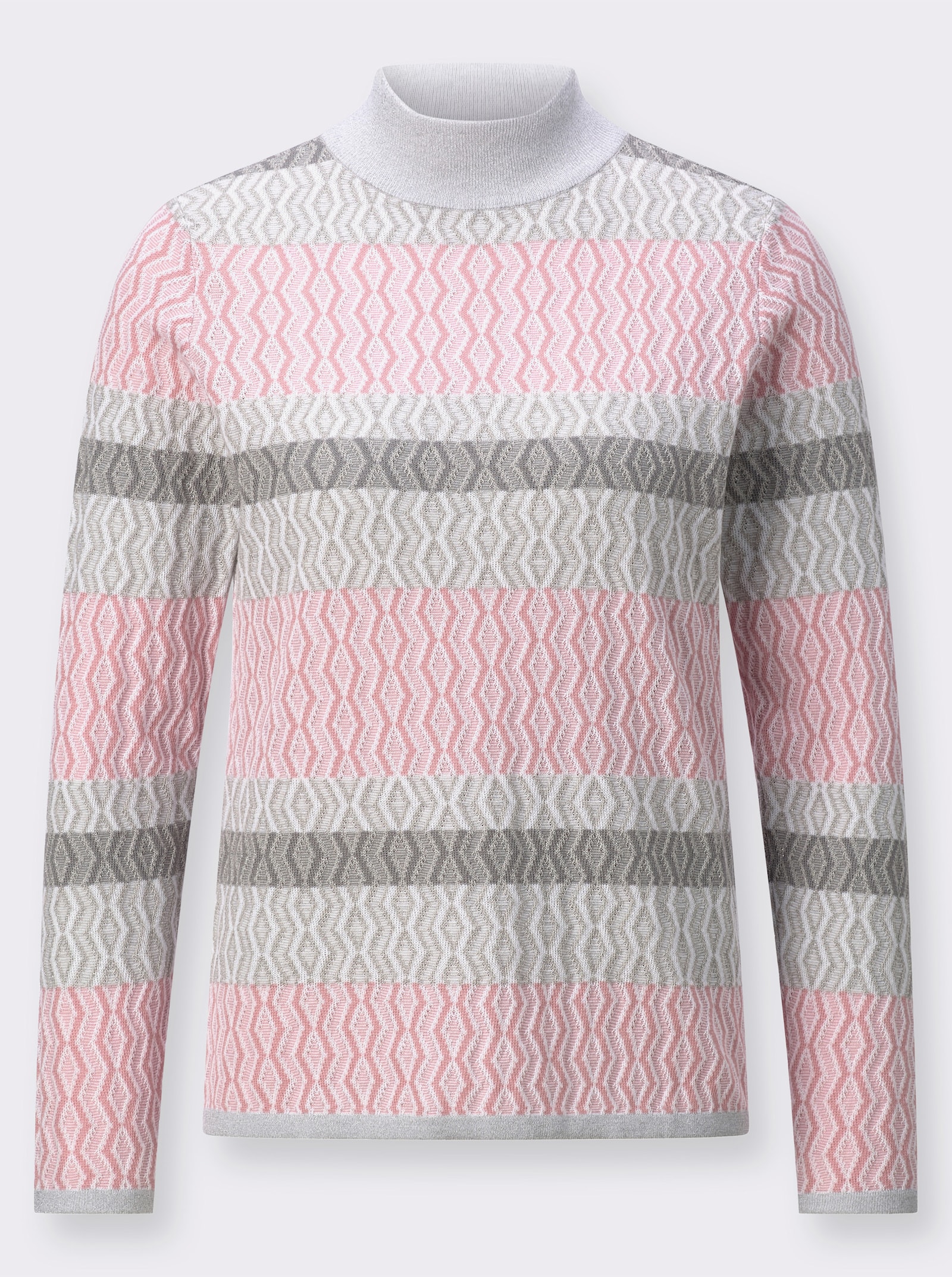Stehkragenpullover mit Glanzgarn-Fäden - hortensie-hellgrau-gemustert