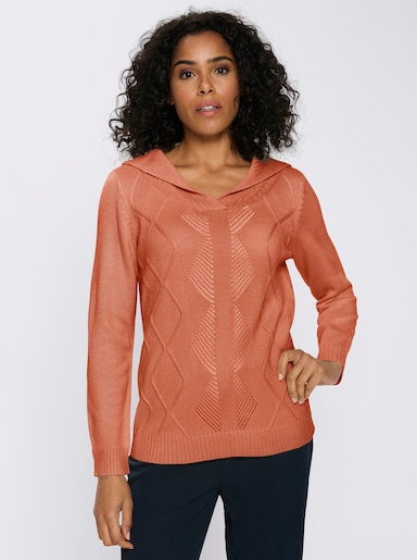 Pullover met lange mouwen en platte kraag - papaya