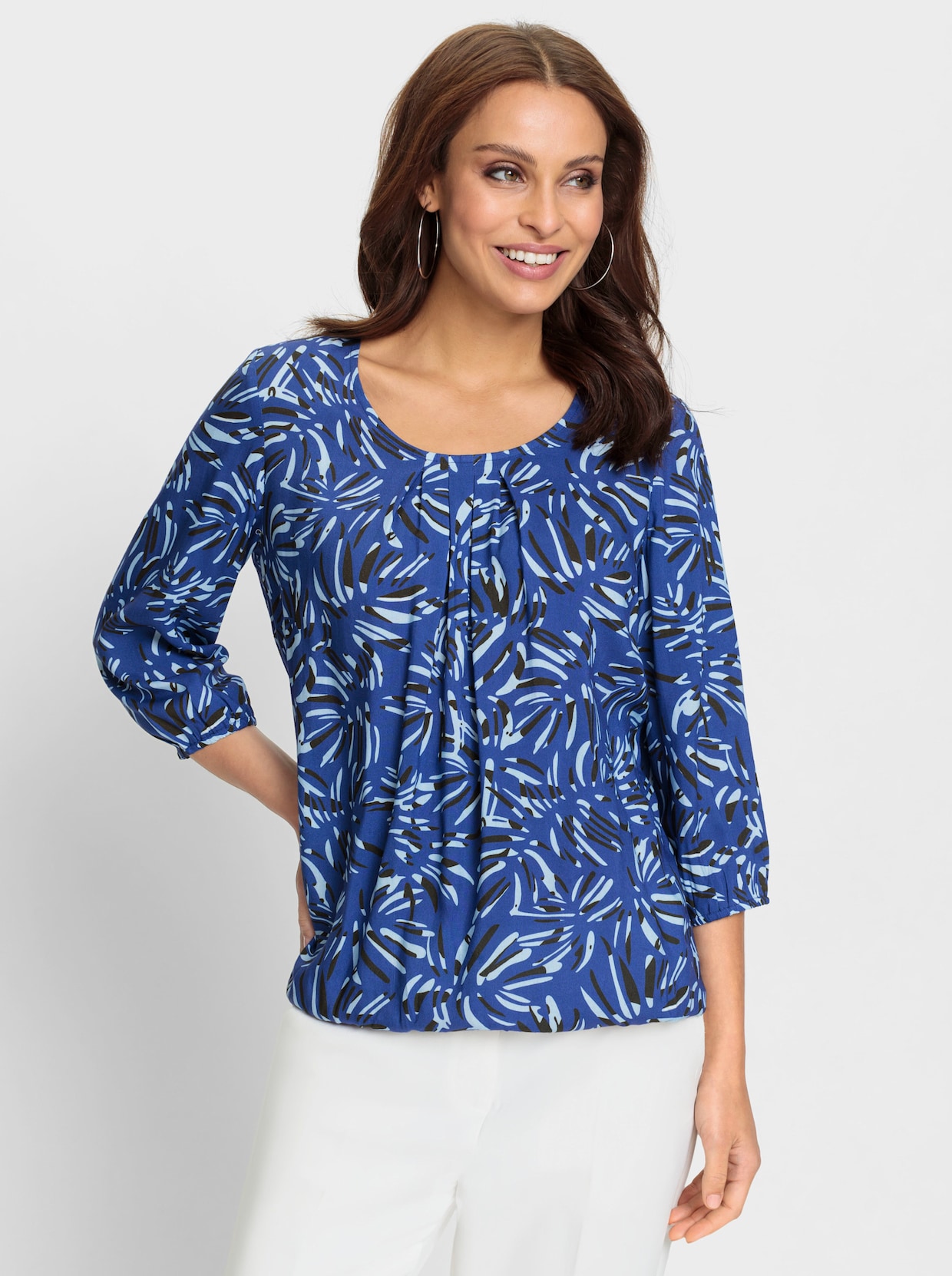 Bluse - royalblau-graphit-bedruckt