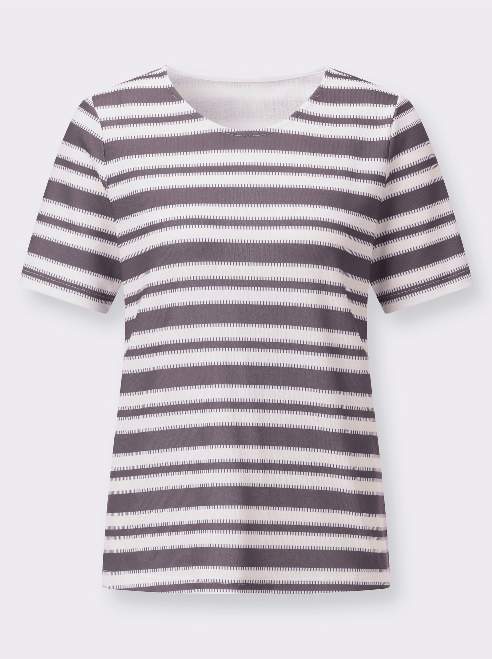 Kurzarmshirt in innen angerauter Qualität - anthrazit-weiß-geringelt