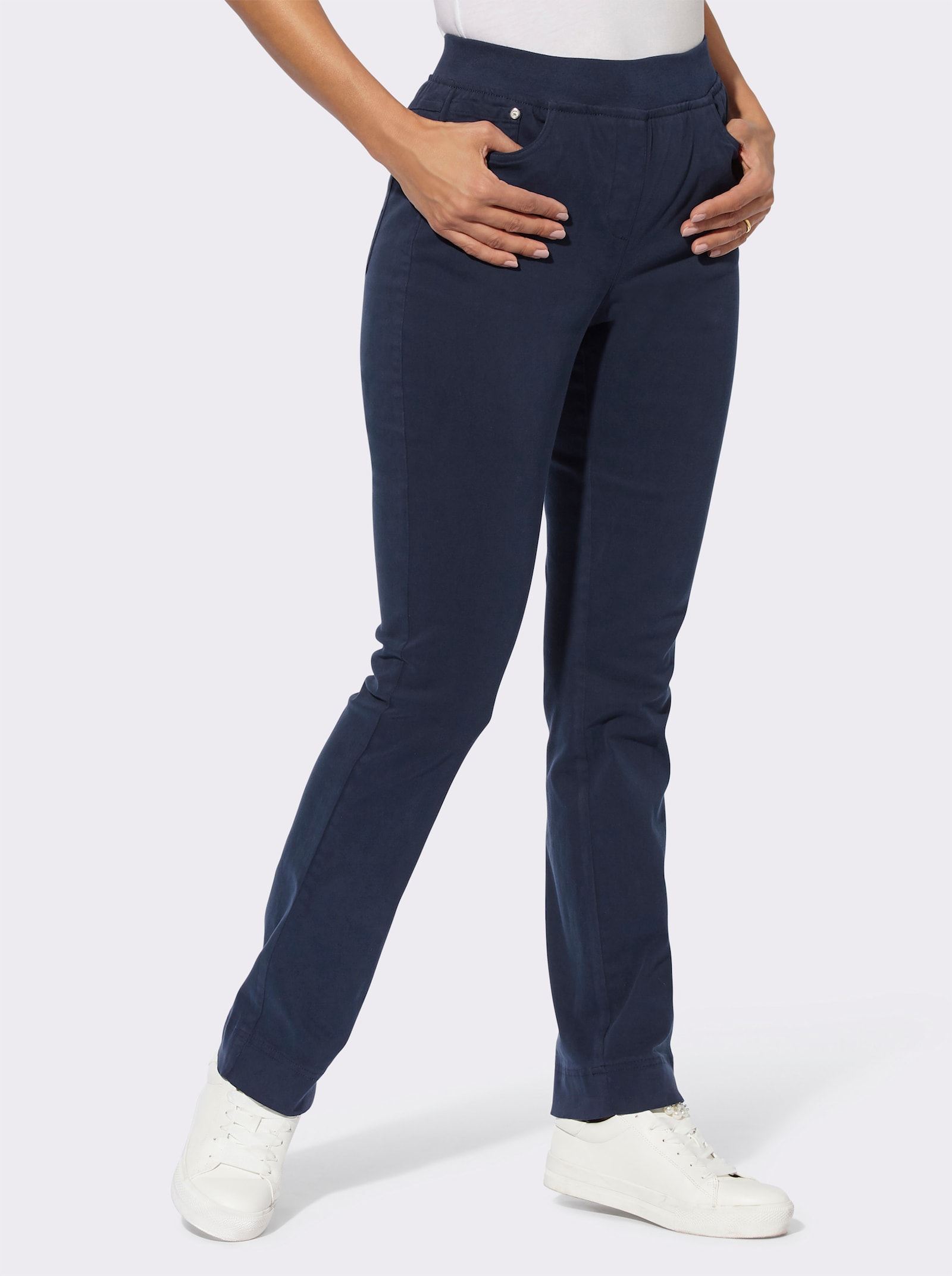 Schlupfjeans mit Jersey-Bund - marine