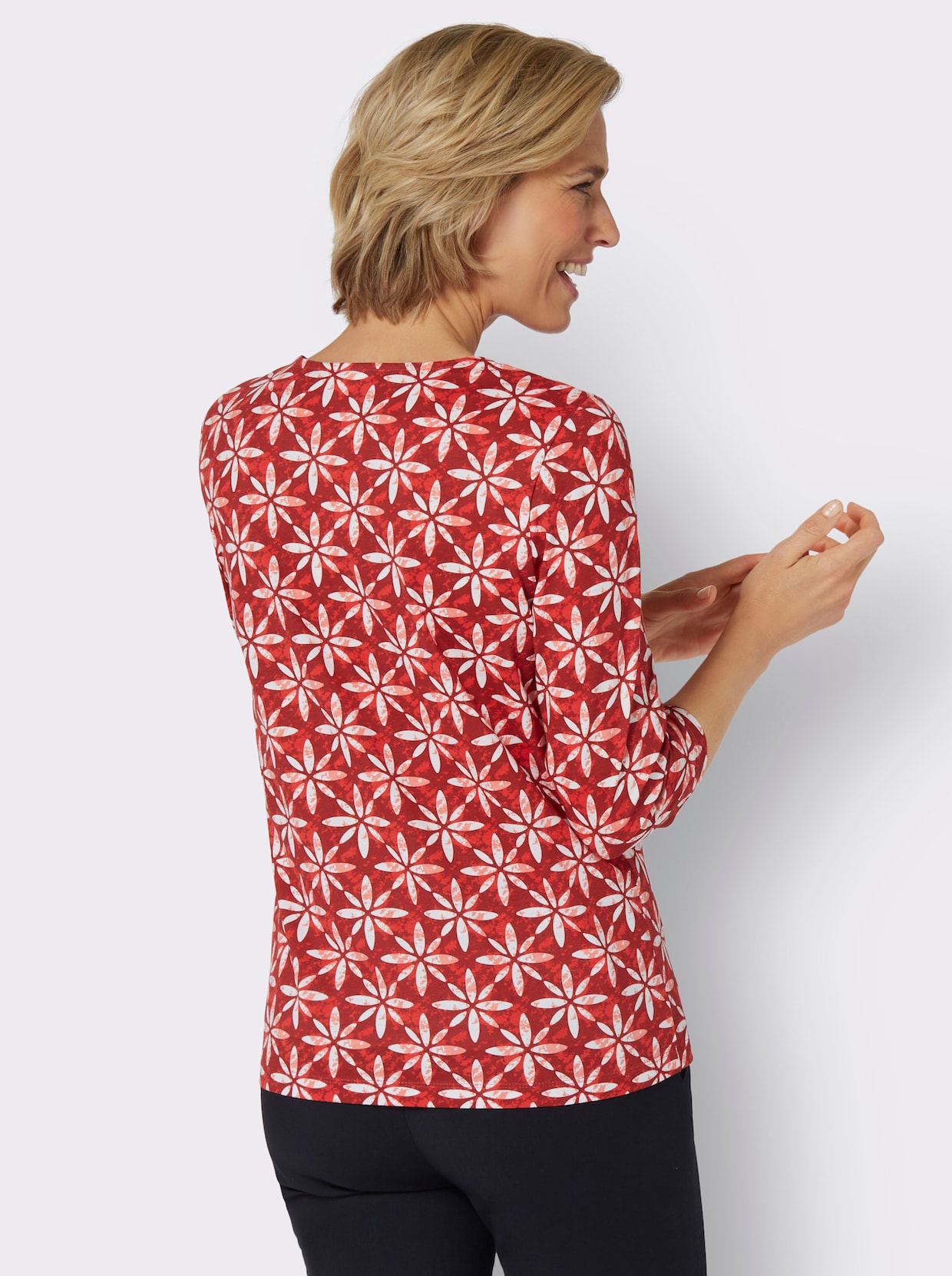 Shirt met 3/4-mouw - donkerrood/flamingo bedrukt