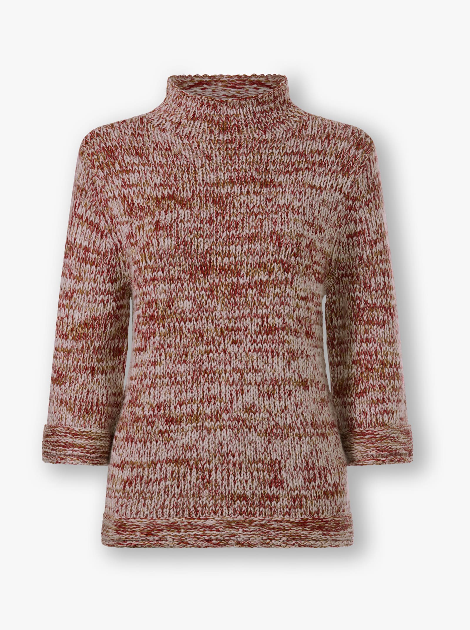 heine Kurzarmpullover mit Rollkanten - dunkelrot-cognac-gemustert