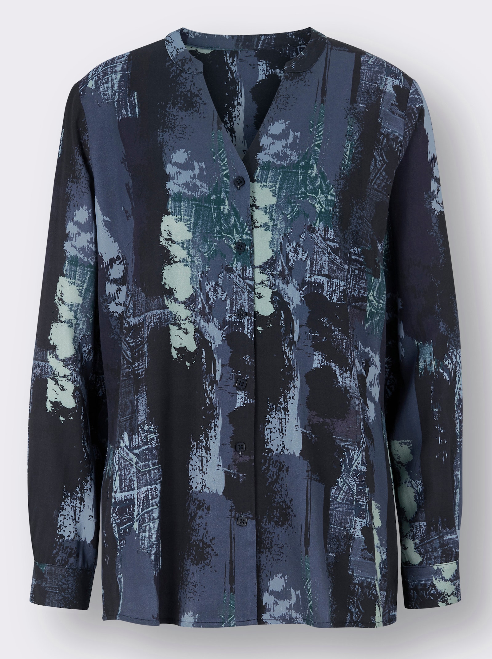 Langarmbluse aus reiner Viskose, bedruckt - ecru-dunkelblau-bedruckt