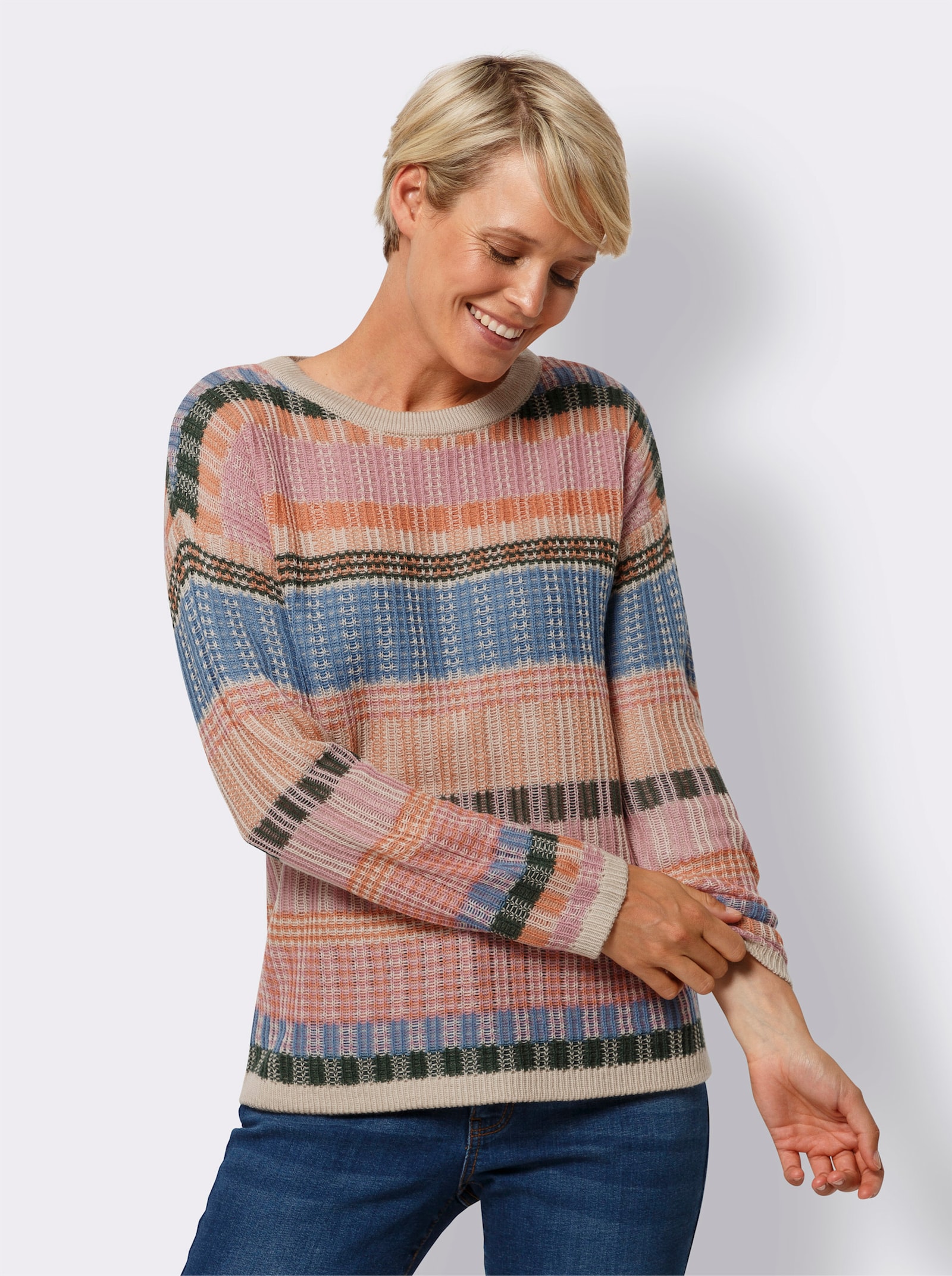Pullover met lange mouwen en jacquardstructuur - papaja/oudroze gedessineerd