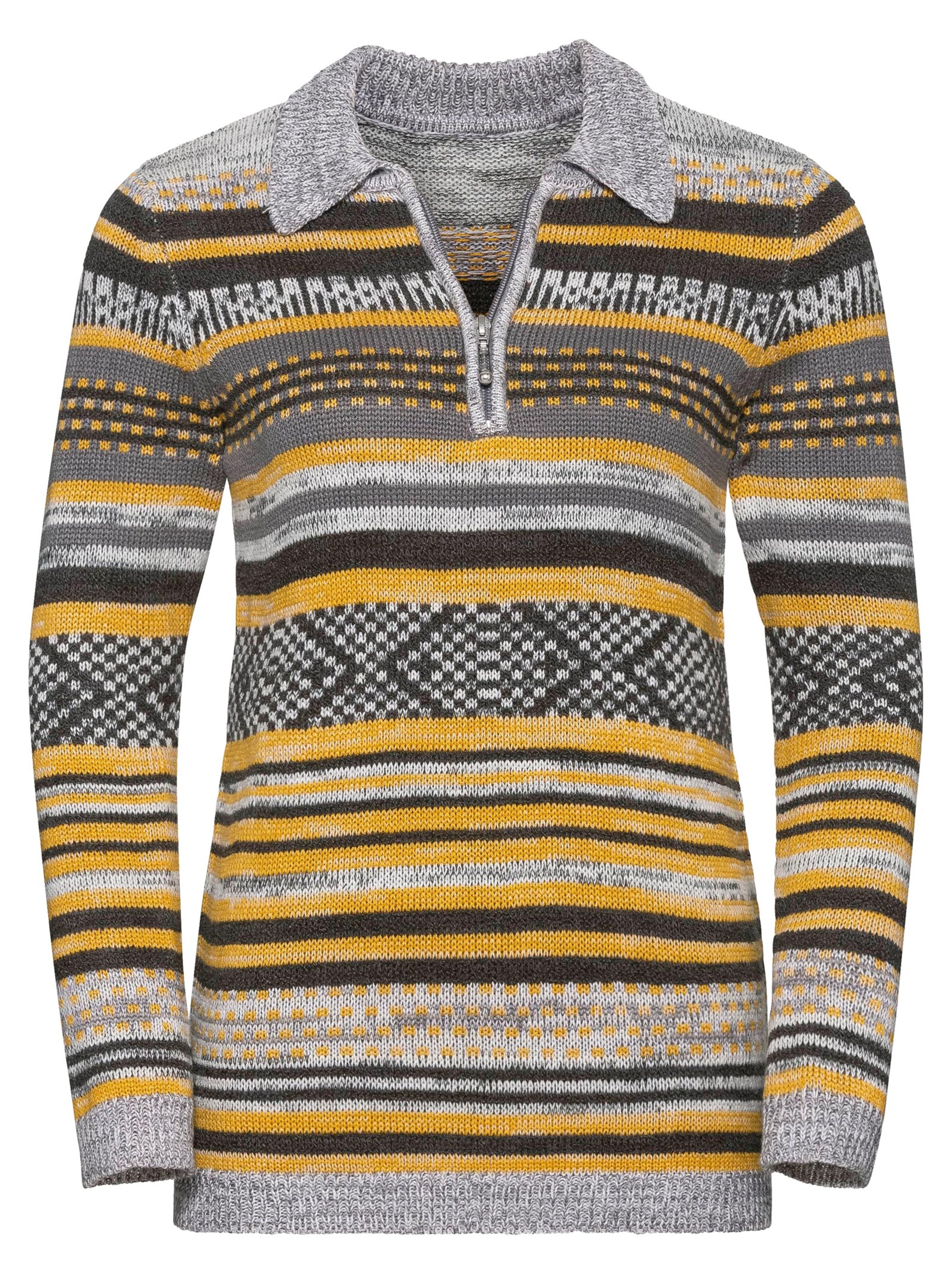 Pullover - curry-grau-geringelt