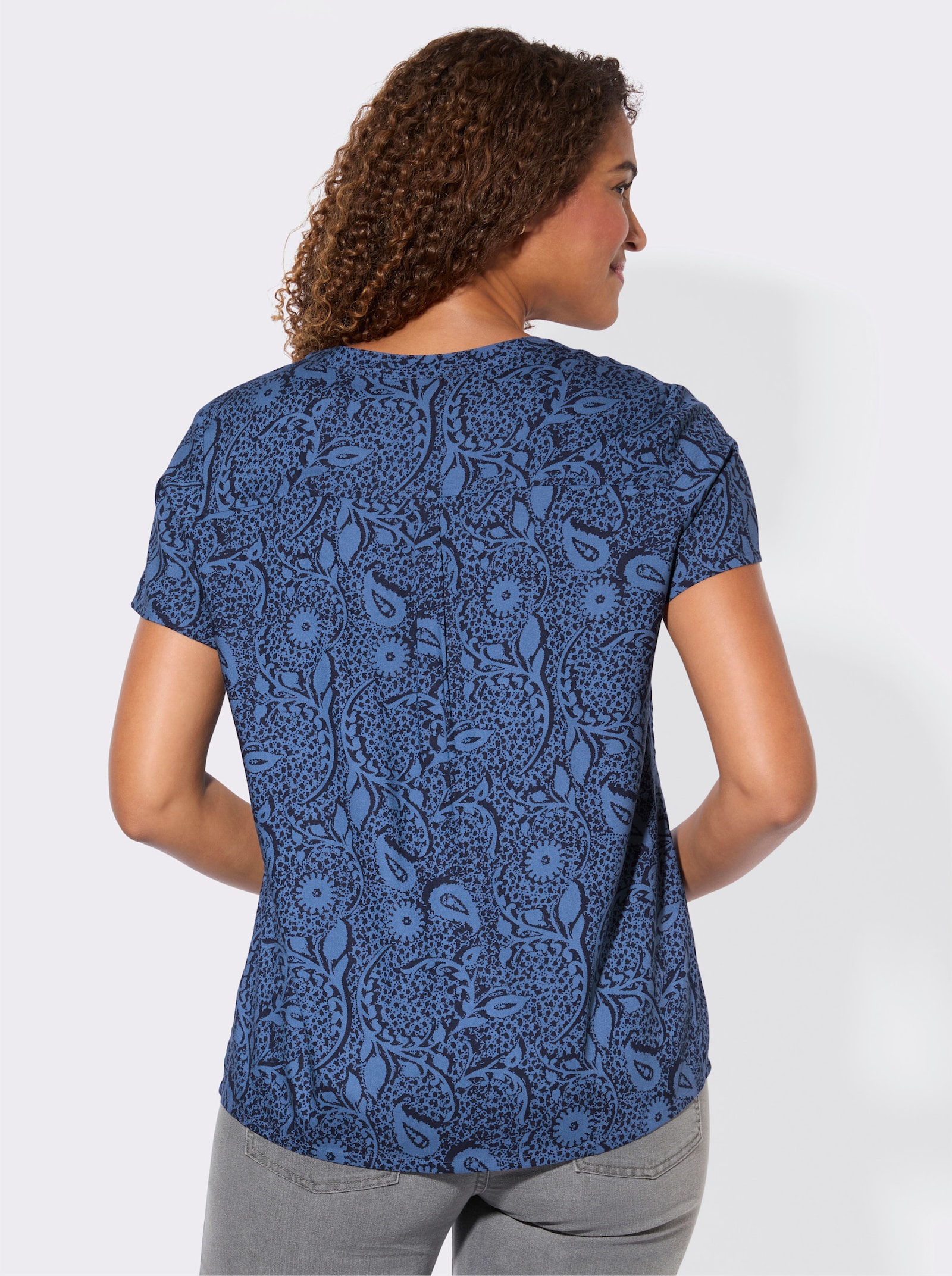 Schlupfbluse aus reiner Viskose - jeansblau-marine-bedruckt