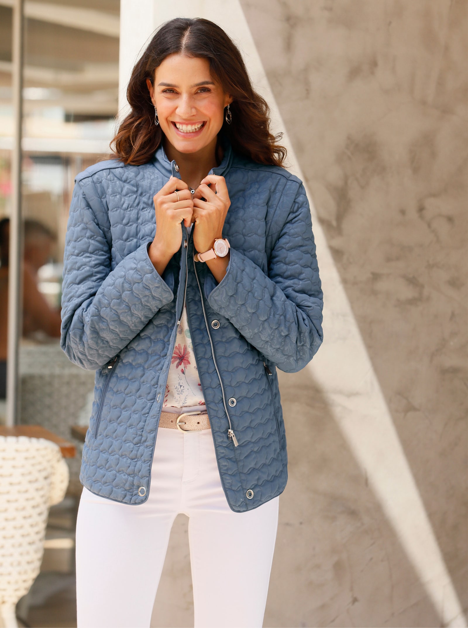 2-in-1-Jacke gesteppt - rauchblau-bedruckt