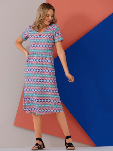 A-Linien-Kleid - aqua-grapefruit-bedruckt