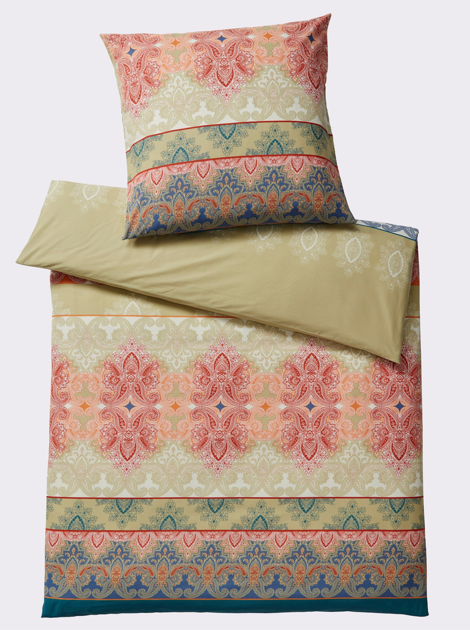 heine home Bettwäsche - pistazie-koralle-gemustert