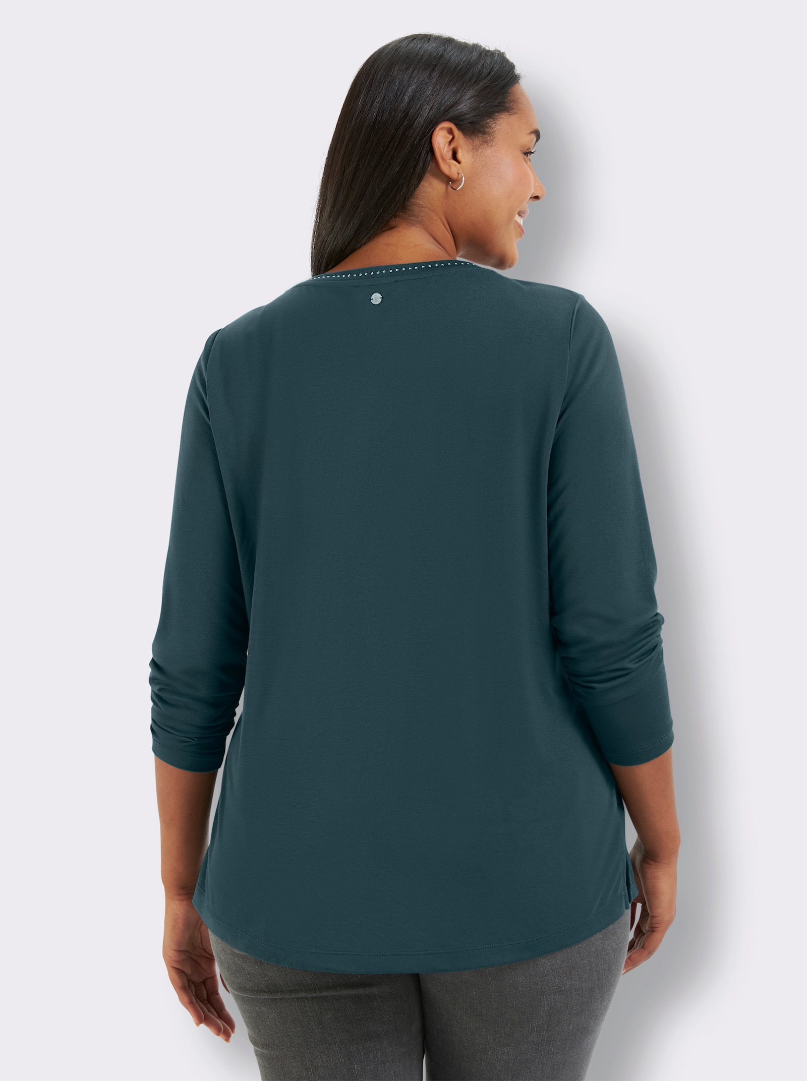 sheego V-Shirt mit Strasssteinen - petrol