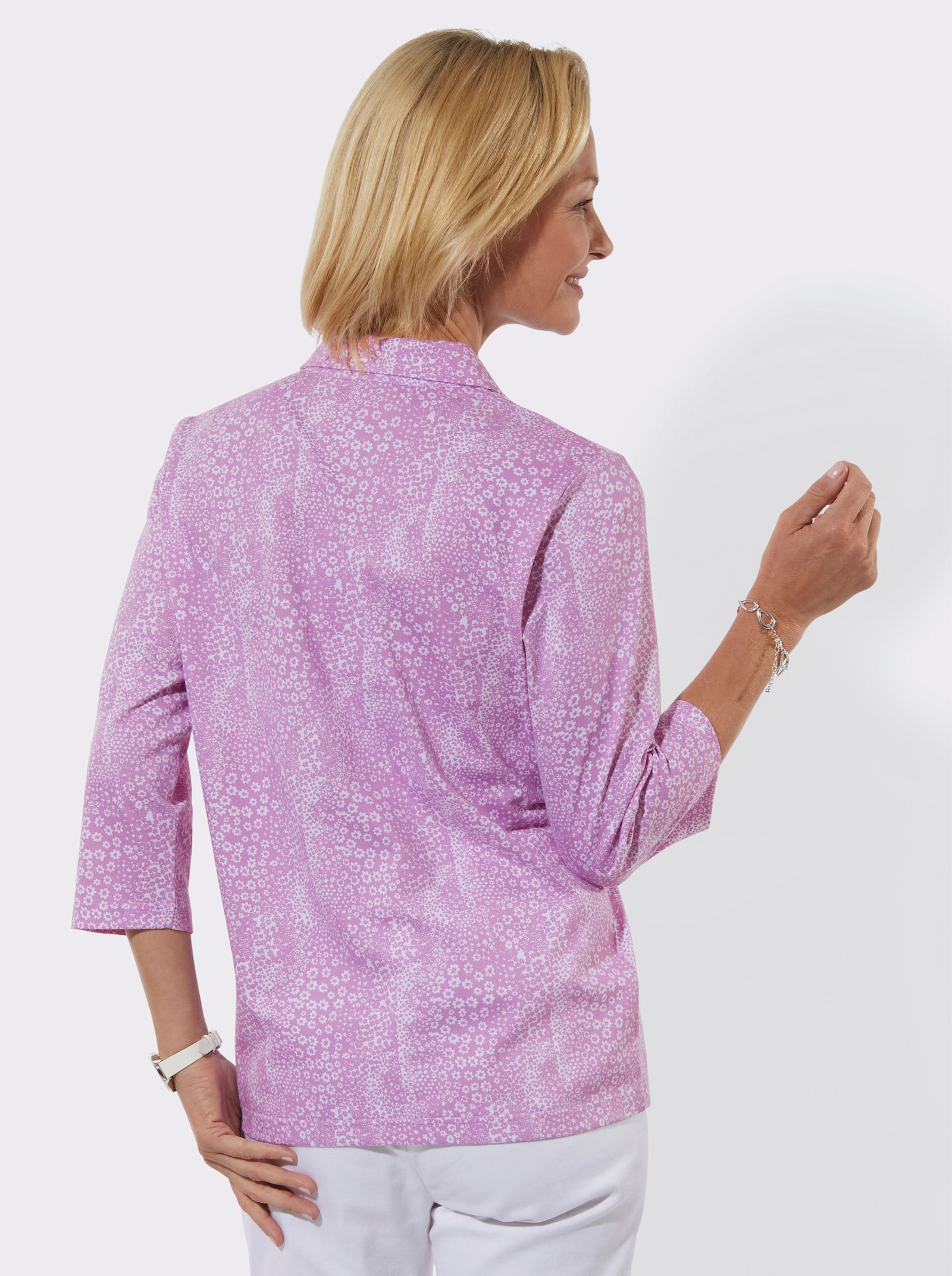 Poloshirt - orchidee-wit-bedrukt