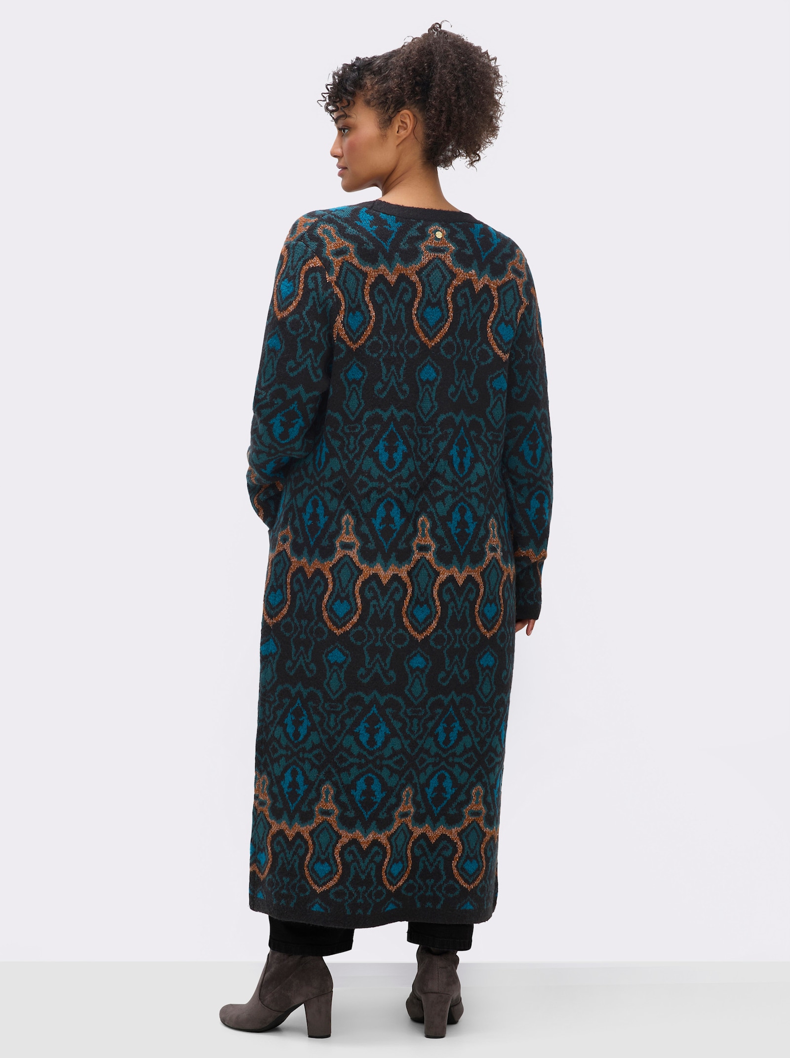 sheego Strickmantel mit Jacquard-Muster - petrol-jade-gemustert