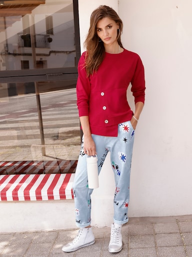 Sweatshirt mit Zierknöpfen vorne - rot