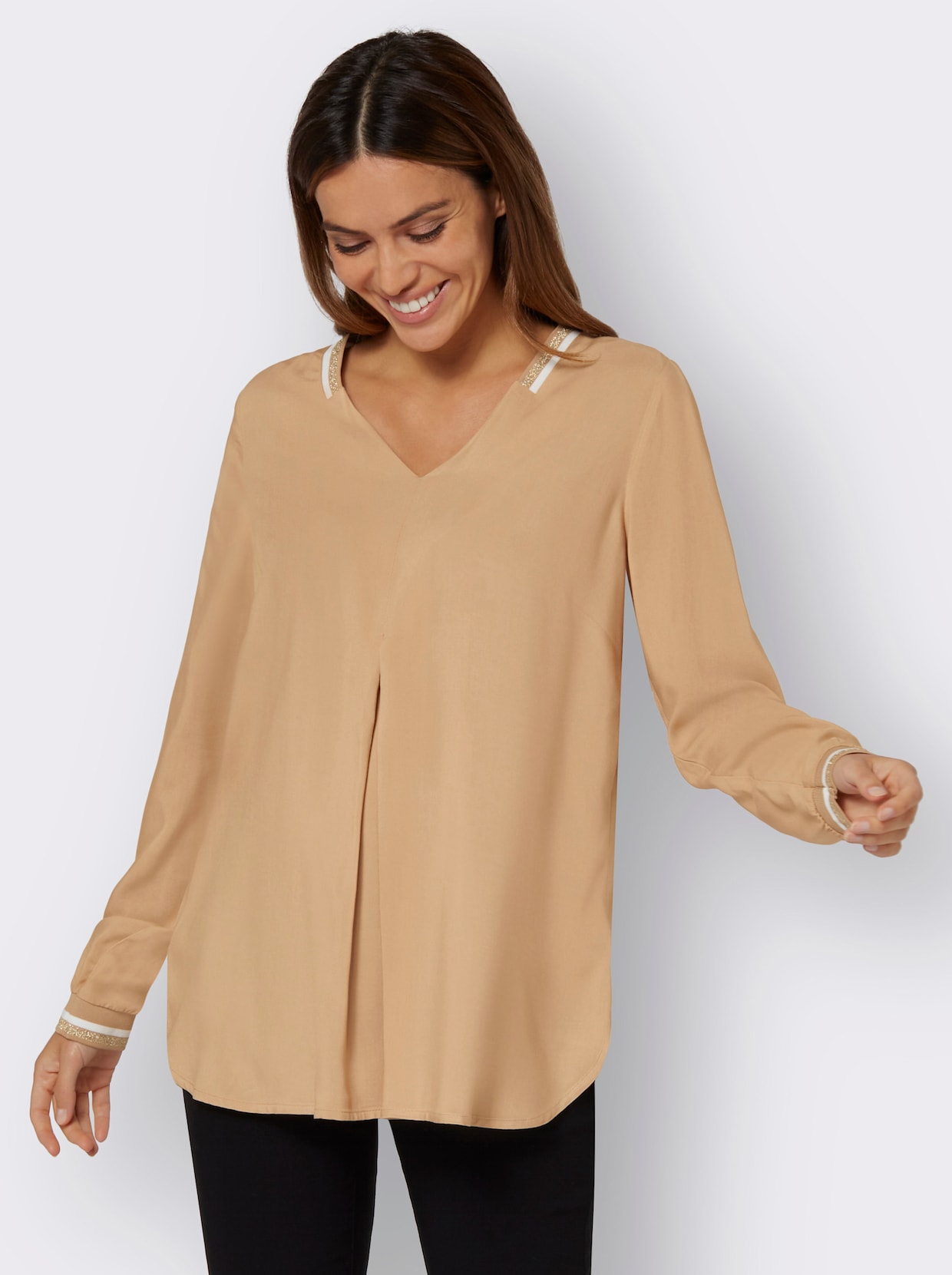 Blouse met lange mouwen - camel
