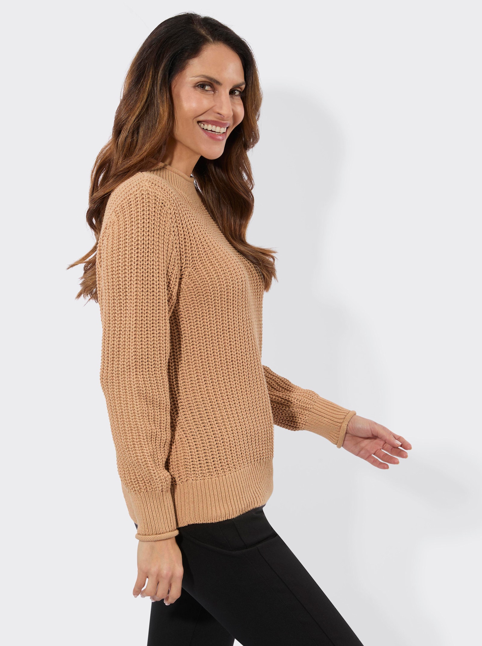 Stehkragenpullover in Patentstrick - camel