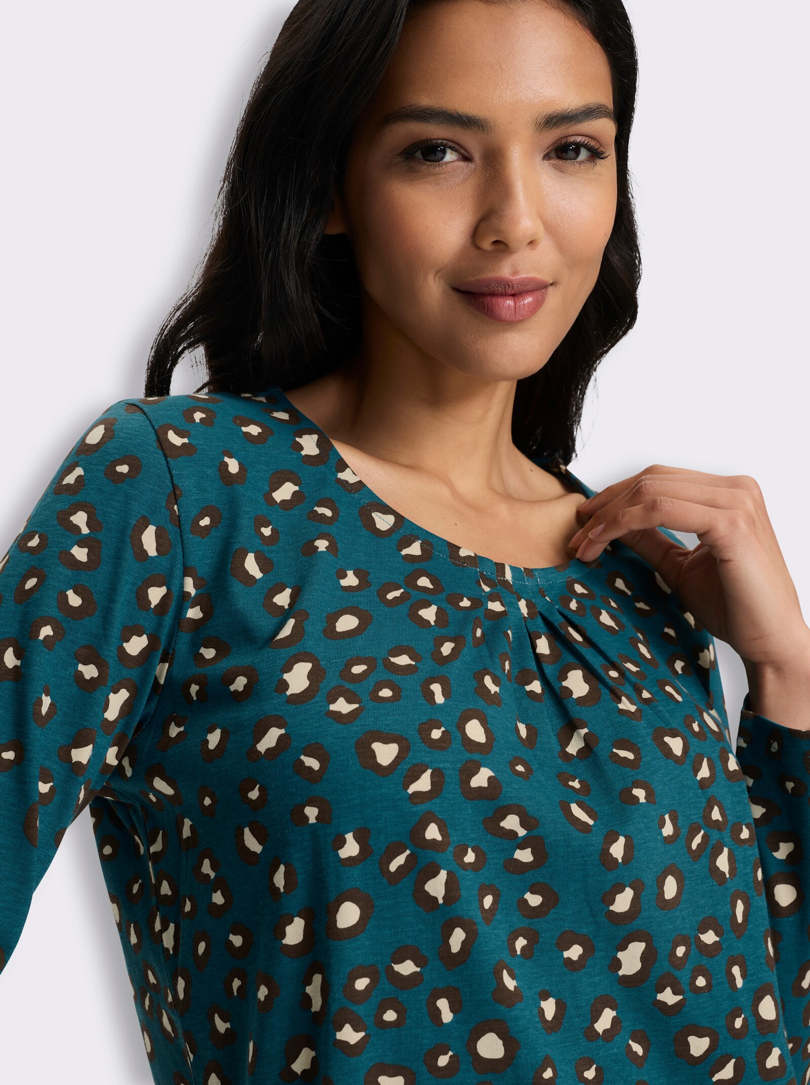 Langarmshirt mit Animalmuster - aquapetrol-schoko-bedruckt