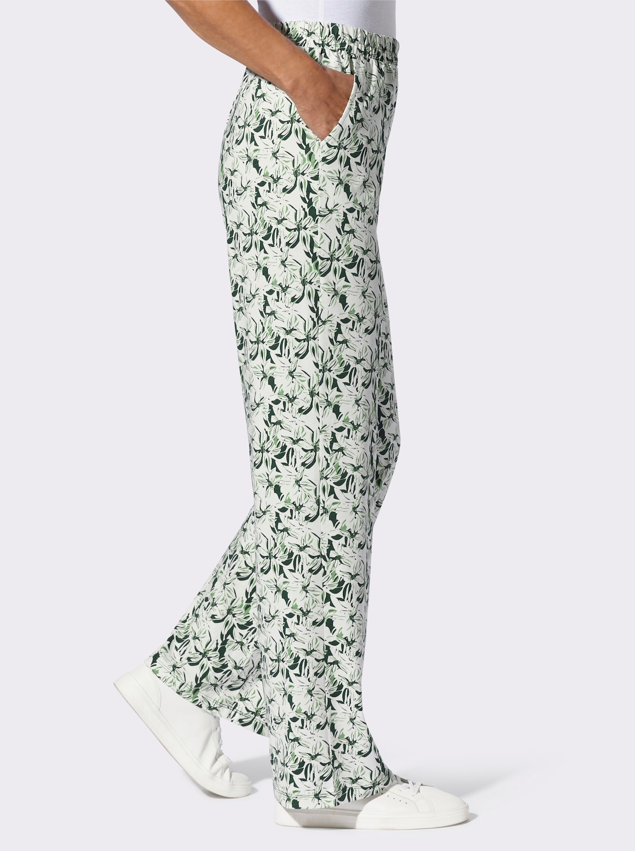 Freizeithose - ecru-moos-bedruckt