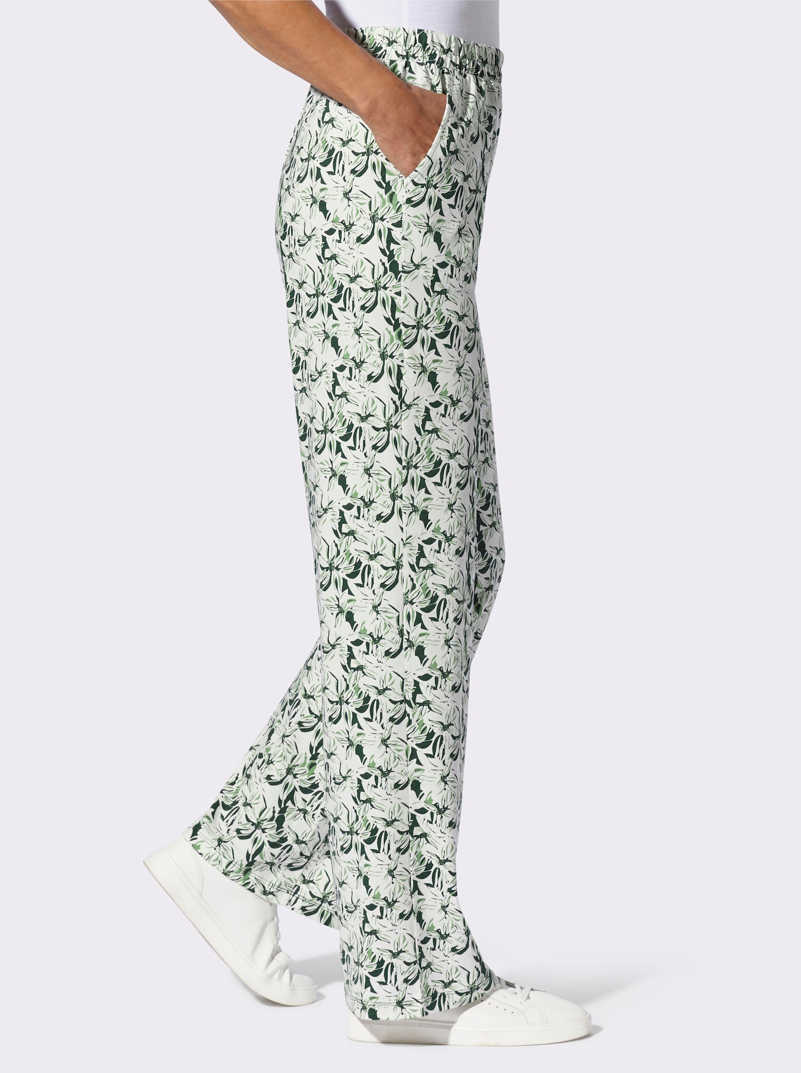 Freizeithose im Blumen-Dessin - ecru-moos-bedruckt