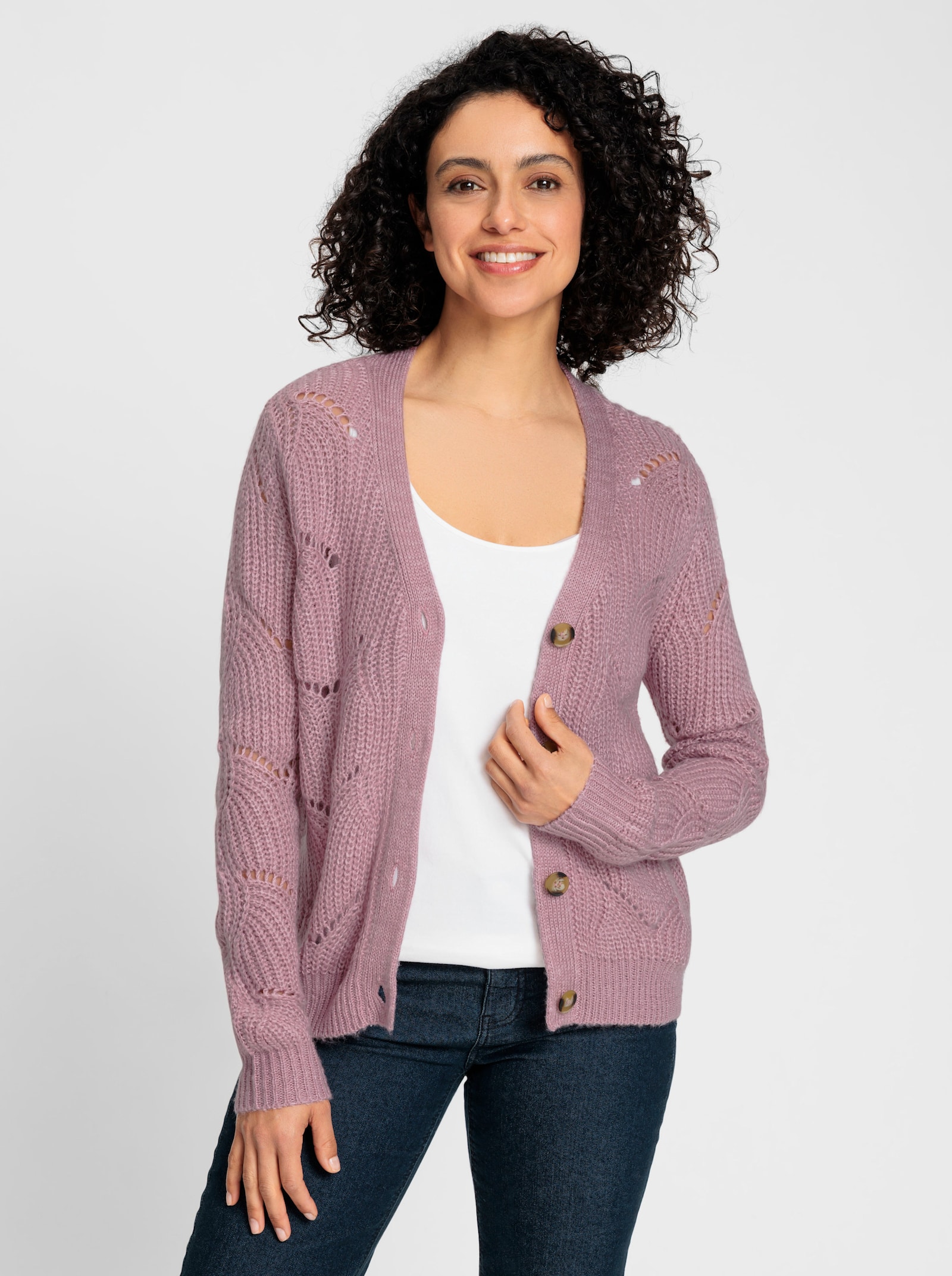 Strickjacke in flauschiger Qualität - mauve