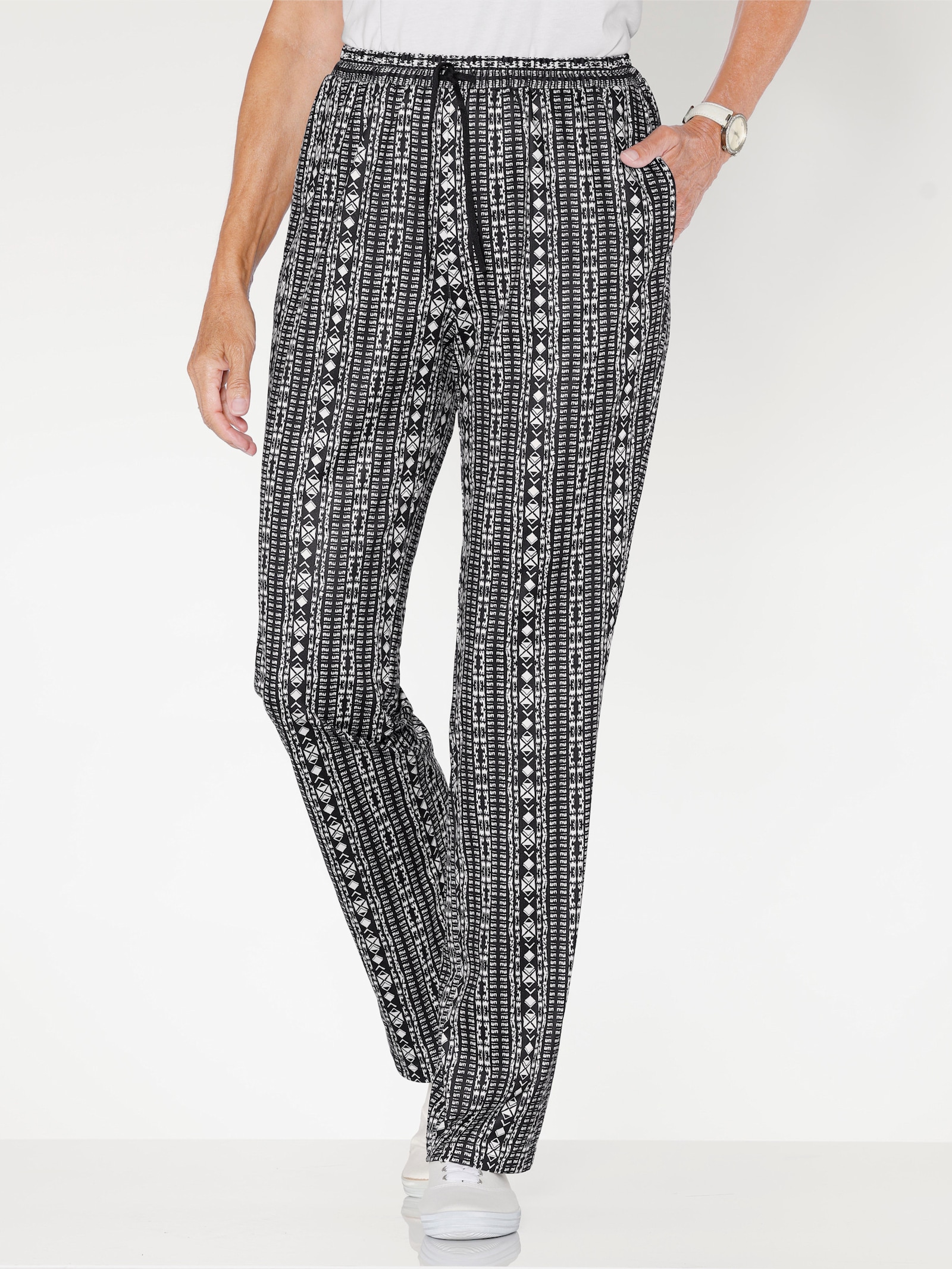 Jerseyhose aus recyceltem Polyester - schwarz-gestreift