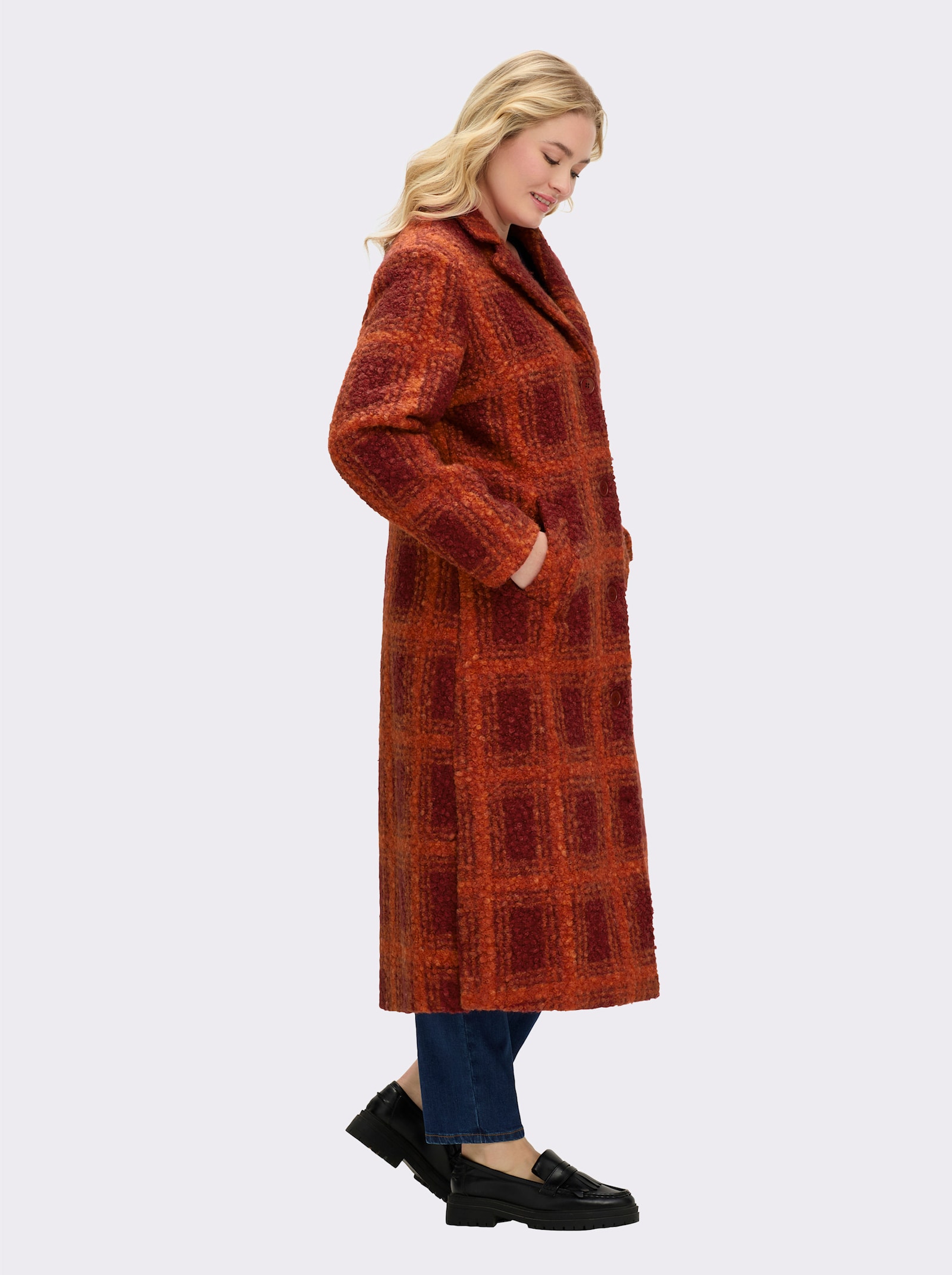 sheego Wintermantel mit Karomuster - kirsche-orange-gemustert