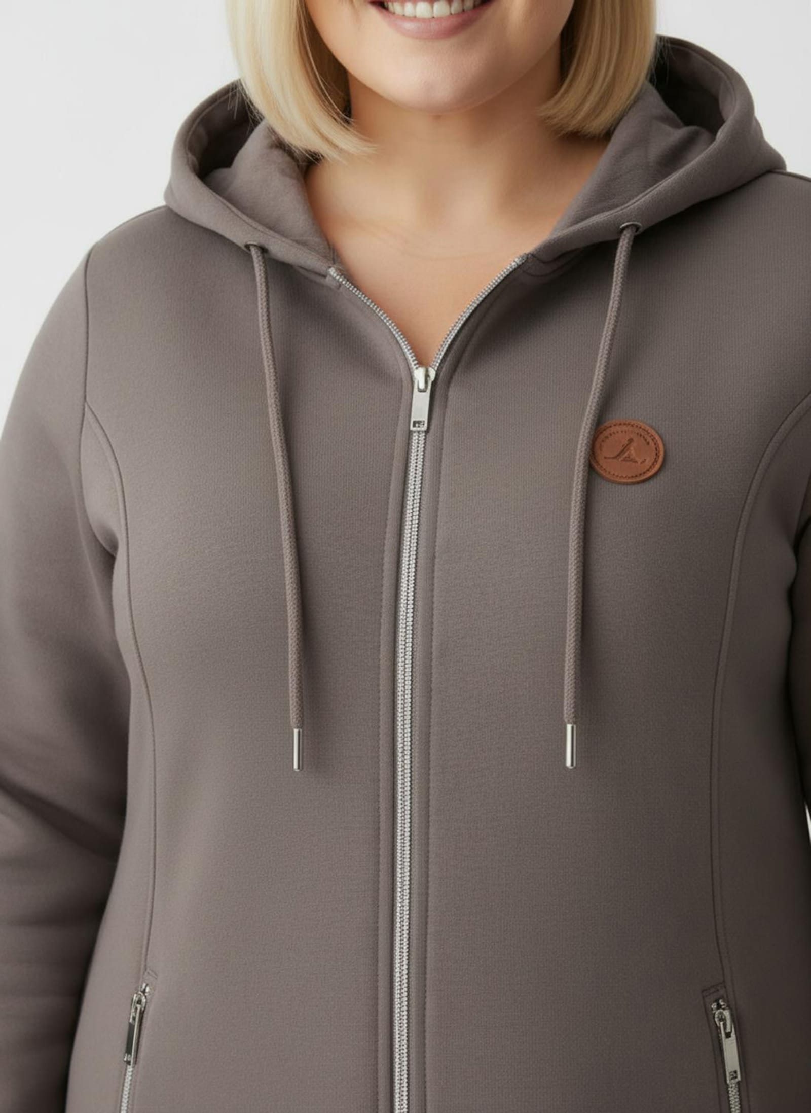 Sweatjacke in weich angerauter Qualität - dunkeltaupe