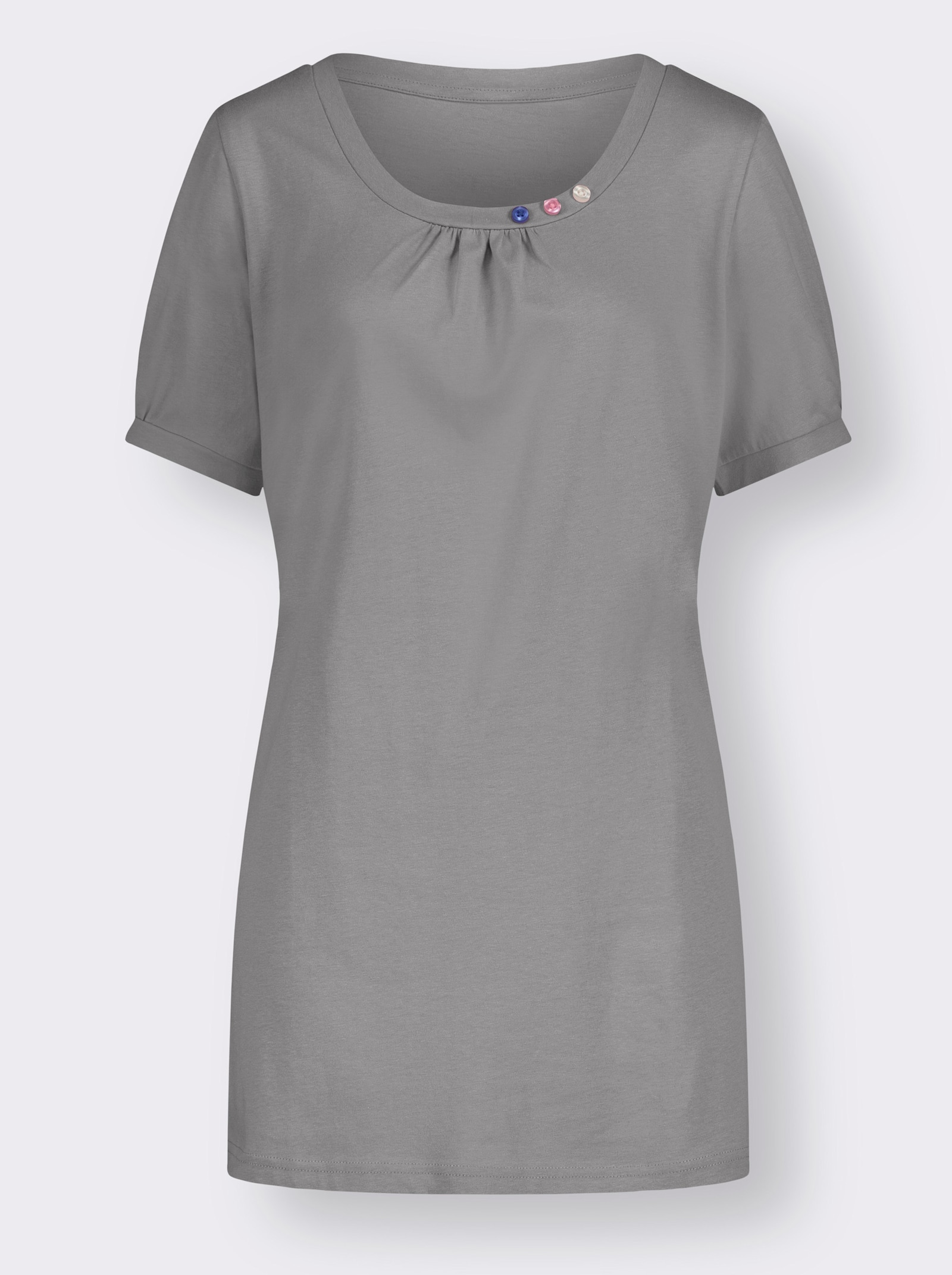 Longshirt mit gerafftem Ausschnitt - steingrau