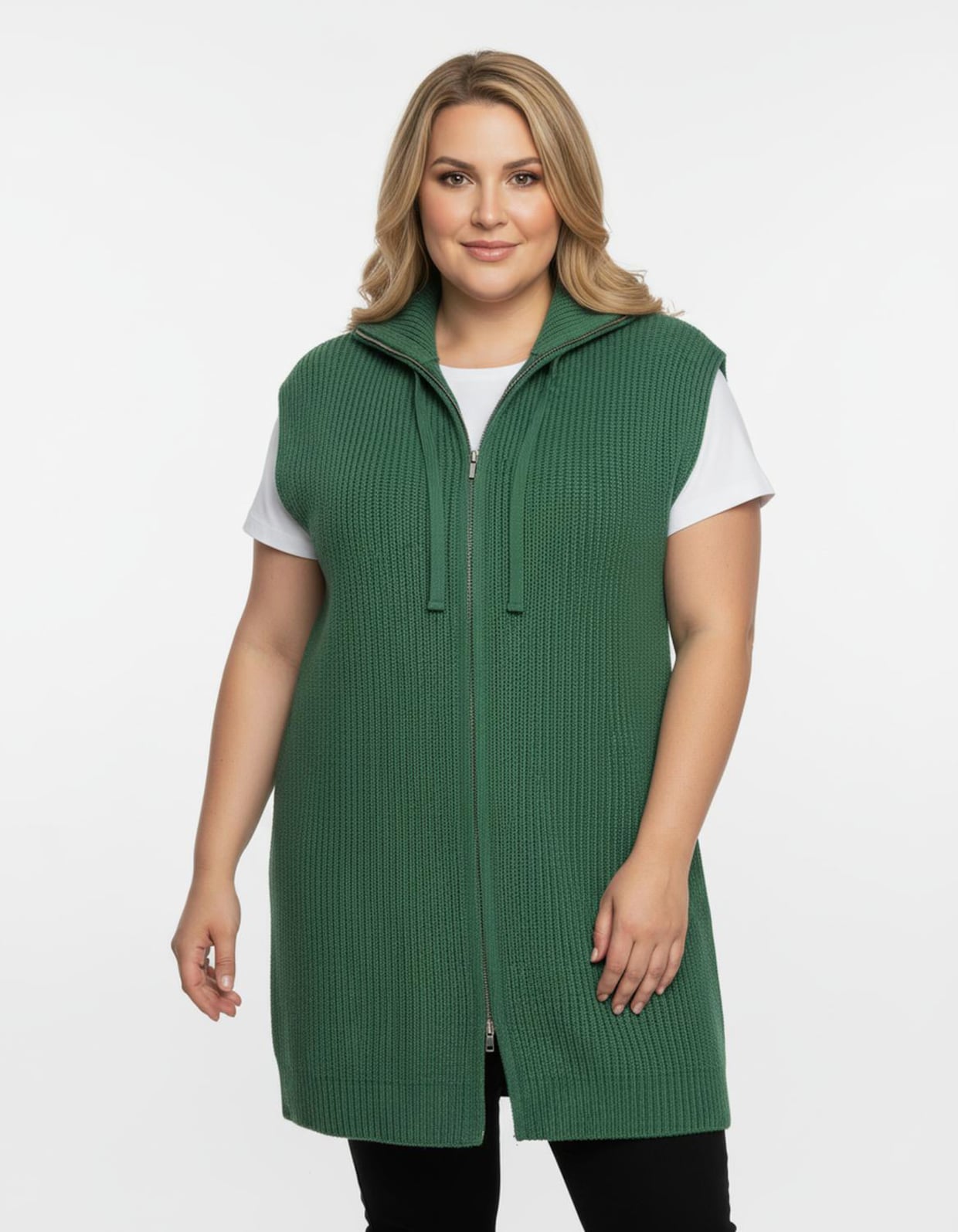 Strickweste in Longform - grün