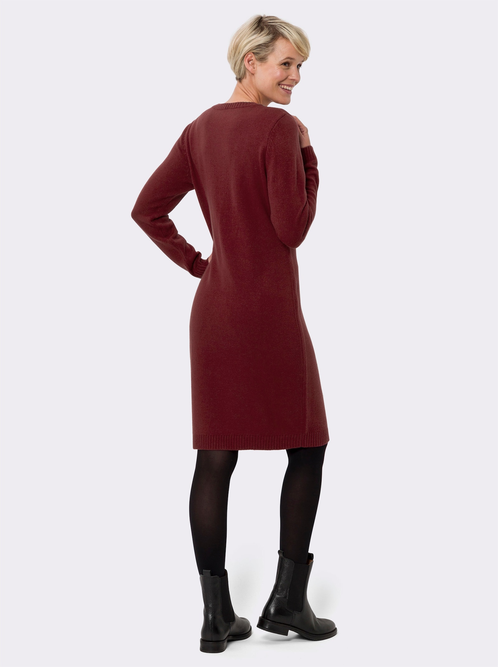 Strickkleid mit Norweger-Muster - bordeaux-schwarz