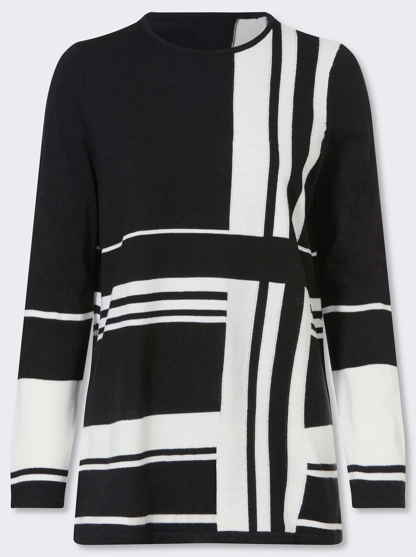 Longpullover mit Grafik-Muster - schwarz-weiß-gemustert