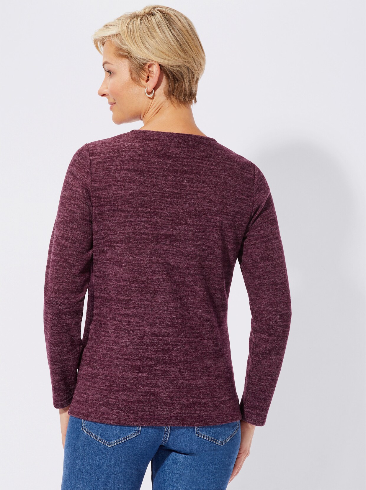 Shirt met ronde hals - braamrood gemêleerd