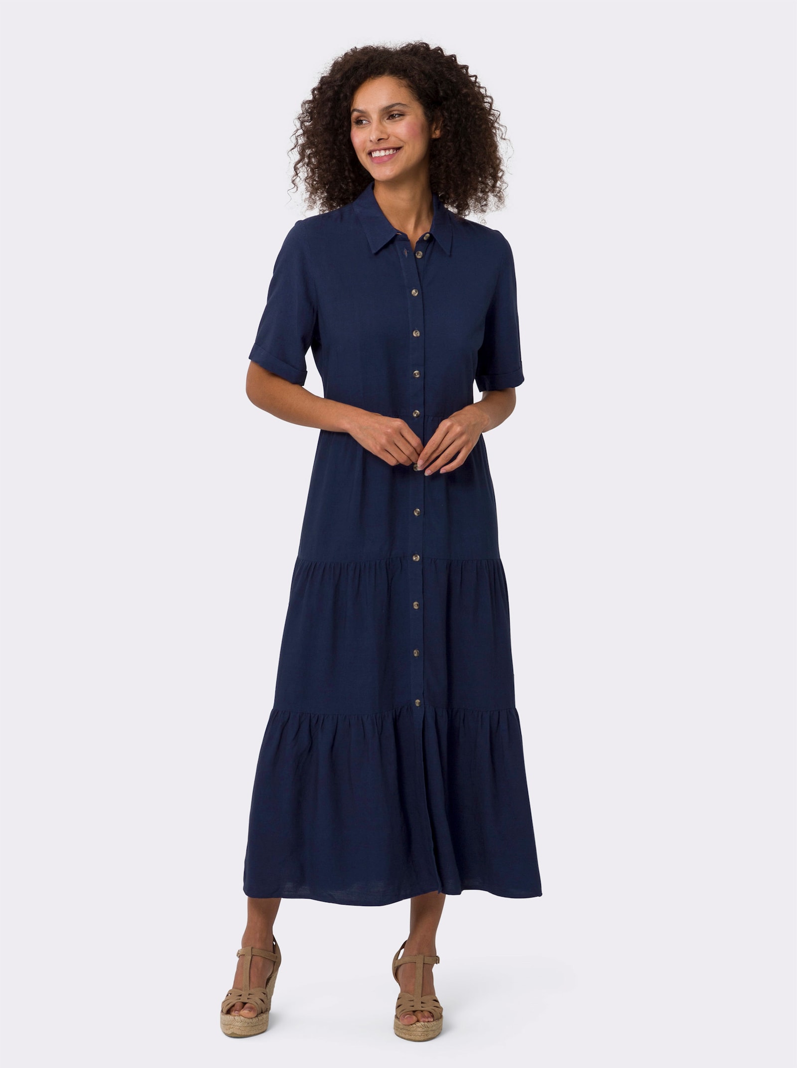 heine Hemdblusenkleid mit hohem Leinen-Anteil - marine