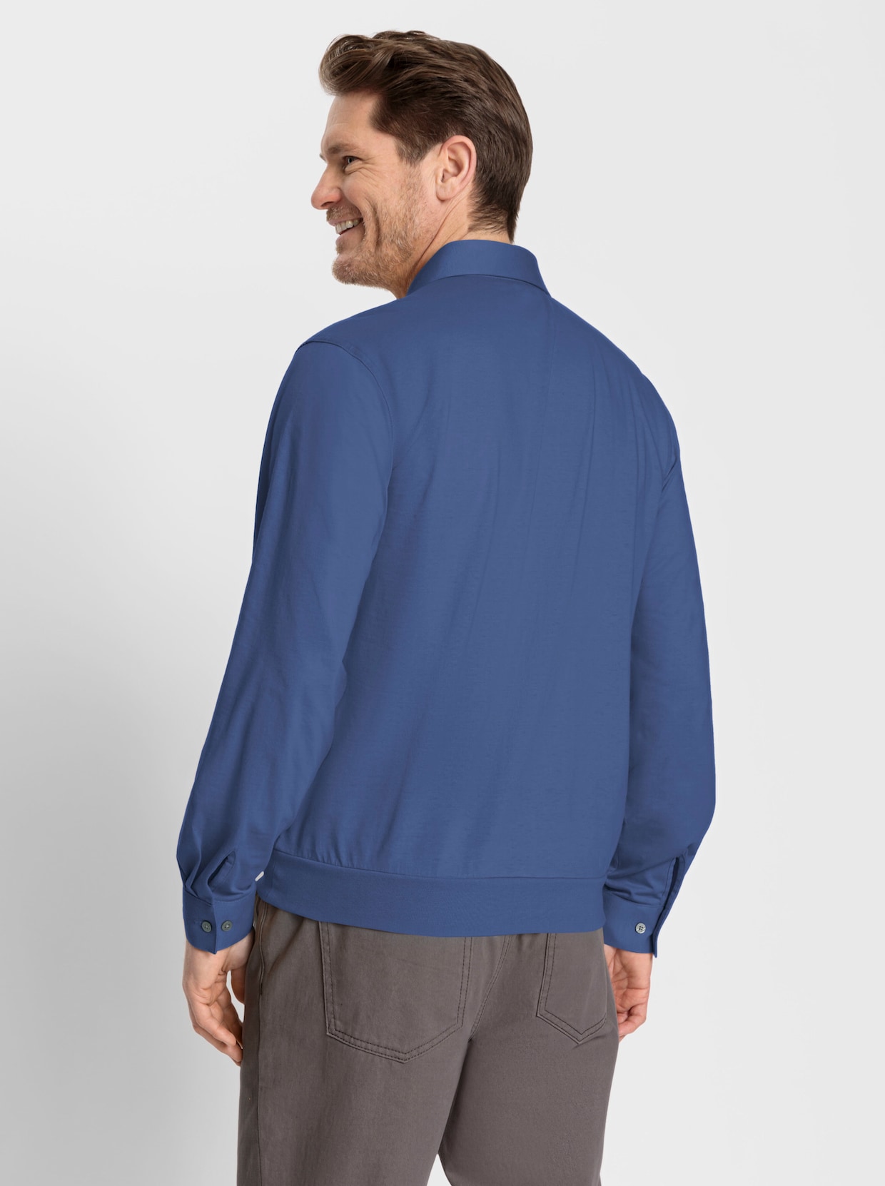 Langarm-Poloshirt - jeansblau
