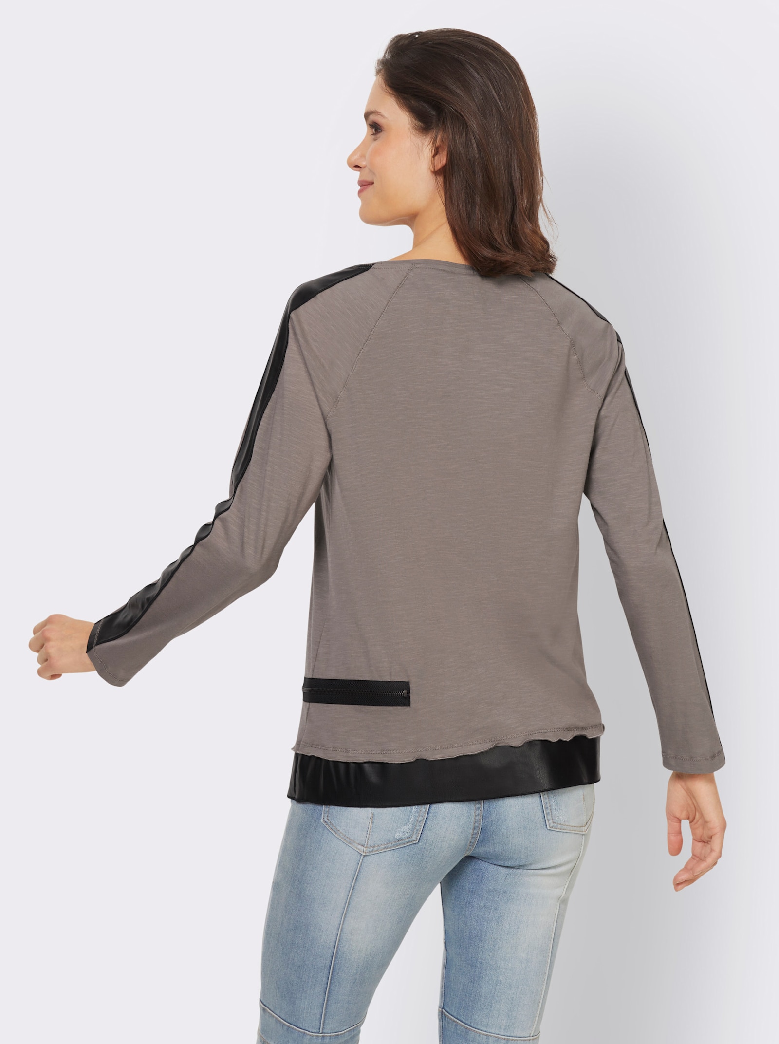 heine Langarmshirt mit Lederimitat-Details - taupe