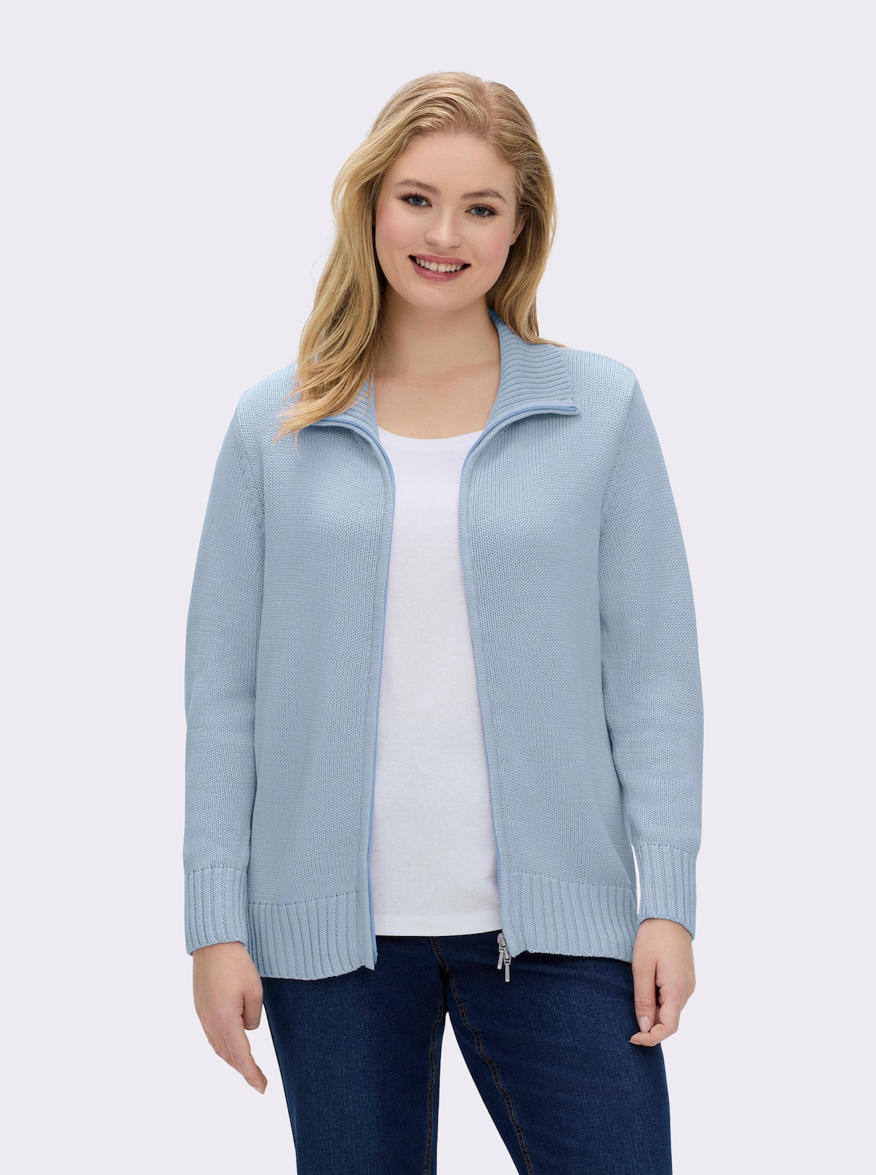 Strickjacke mit 2-Wege-Reißverschluss - eisblau