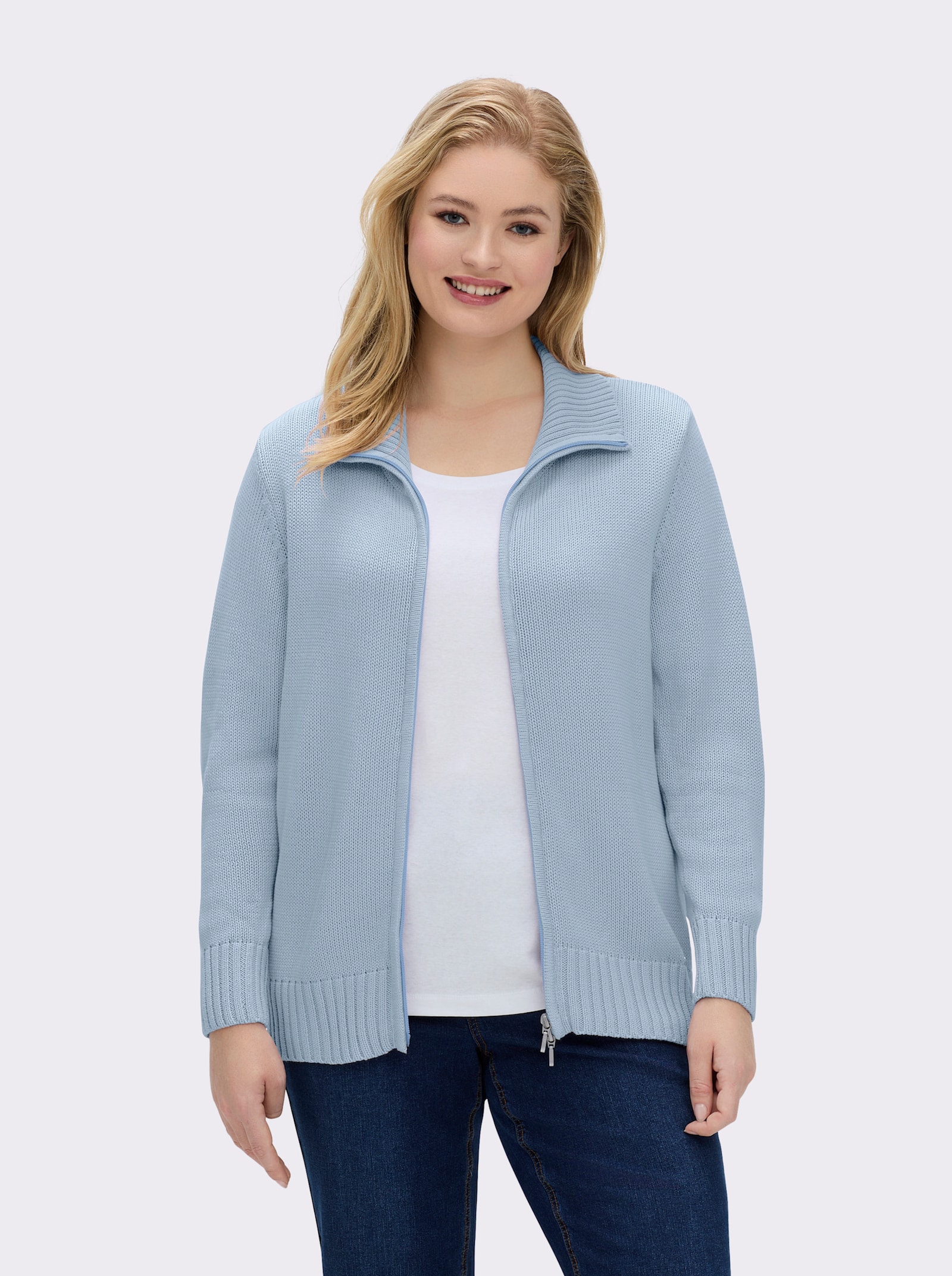 Strickjacke mit 2-Wege-Reißverschluss - eisblau