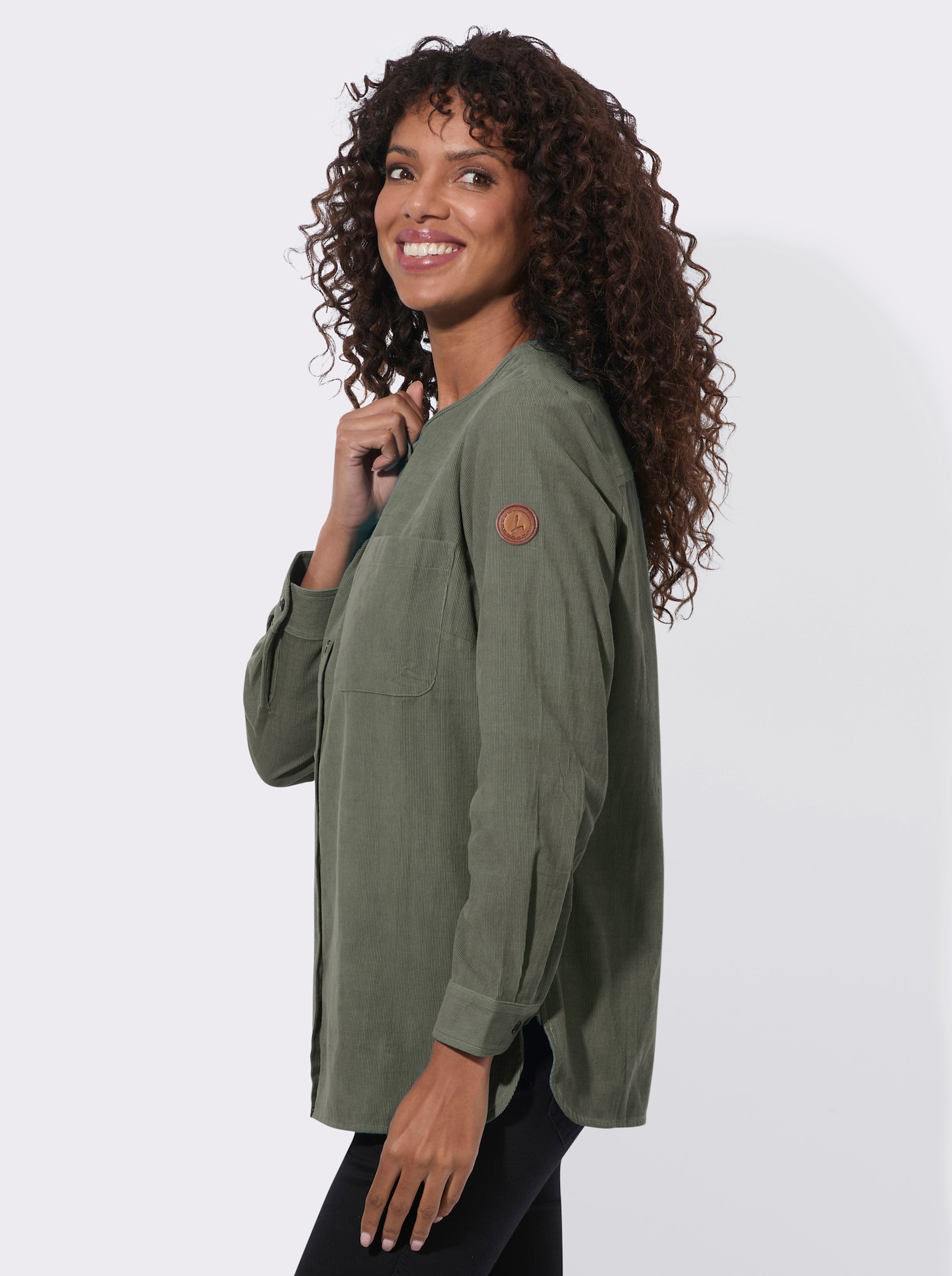 Langarmbluse in Cord-Qualität - khaki