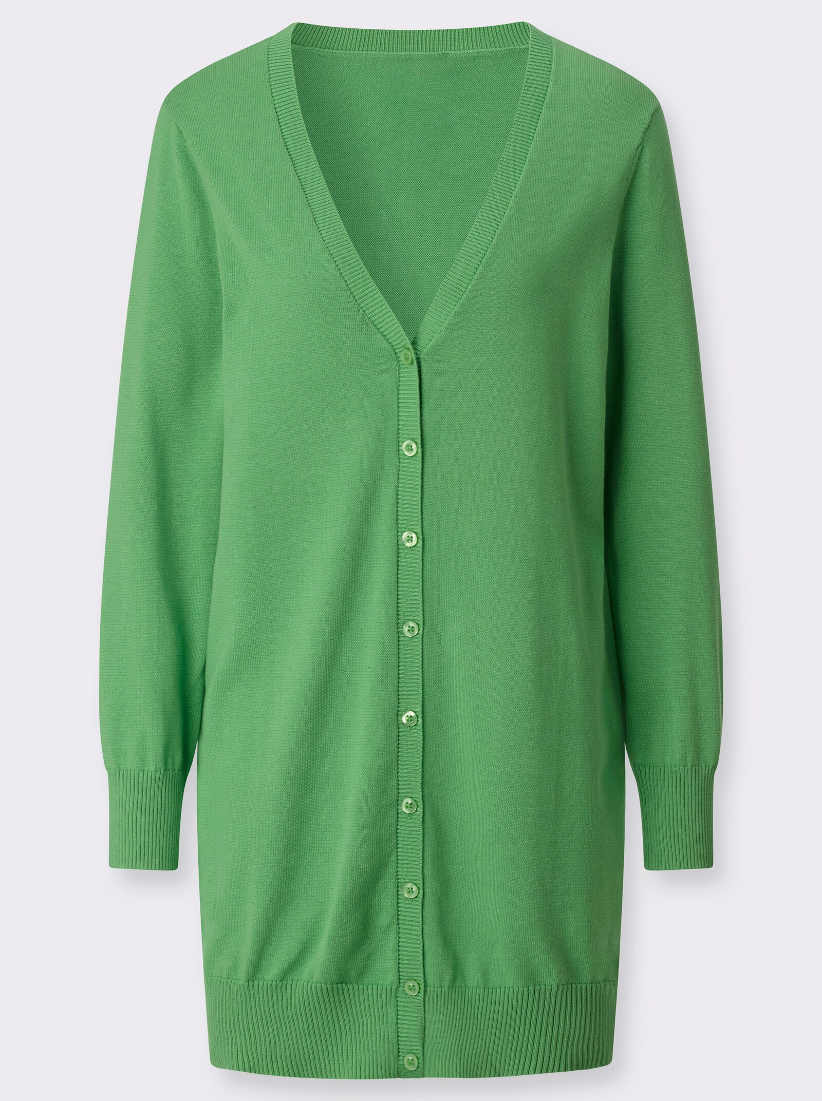 Longstrickjacke mit gerippten Bündchen - apfel