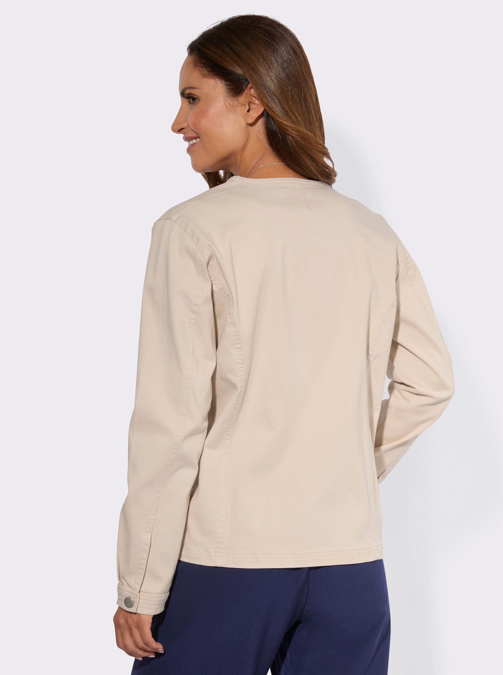 Jeansbluse mit Paillettenstickerei - elfenbein