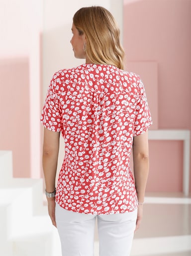 Schlupfbluse im Blätter-Dessin, reine Viskose - lachs-bedruckt