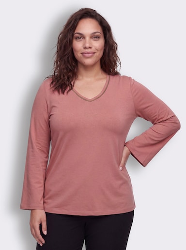 sheego Langarmshirt mit Trompetenärmeln - rosenholz