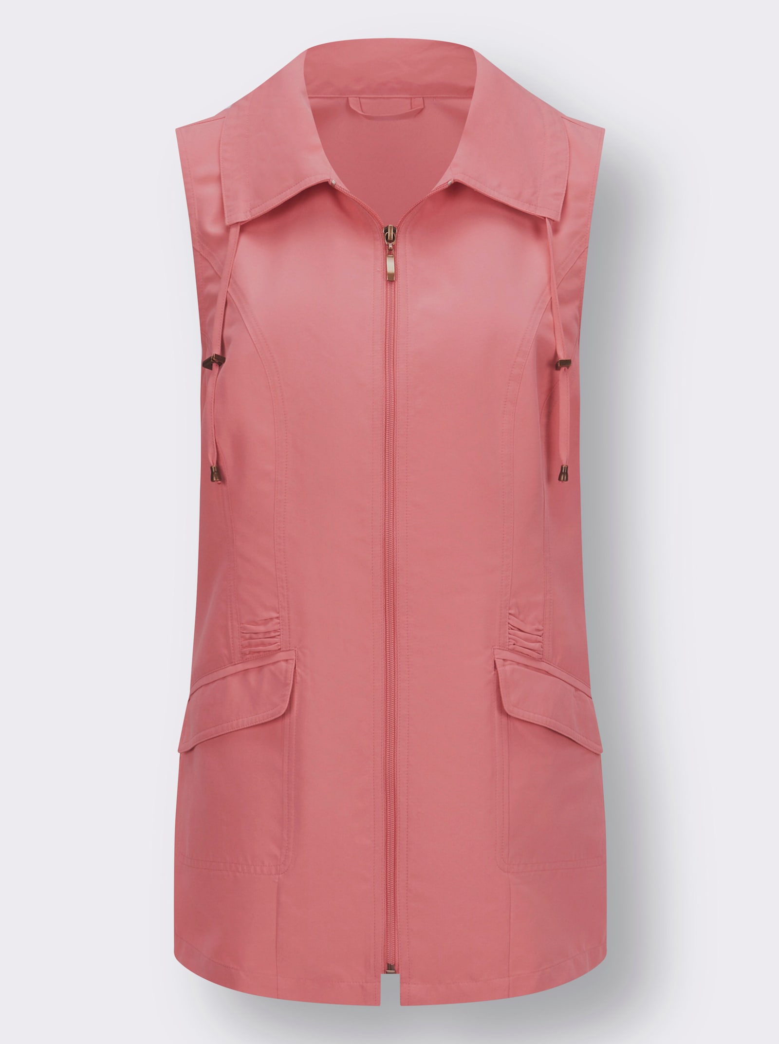 Lange bodywarmer van microgaren - flamingo