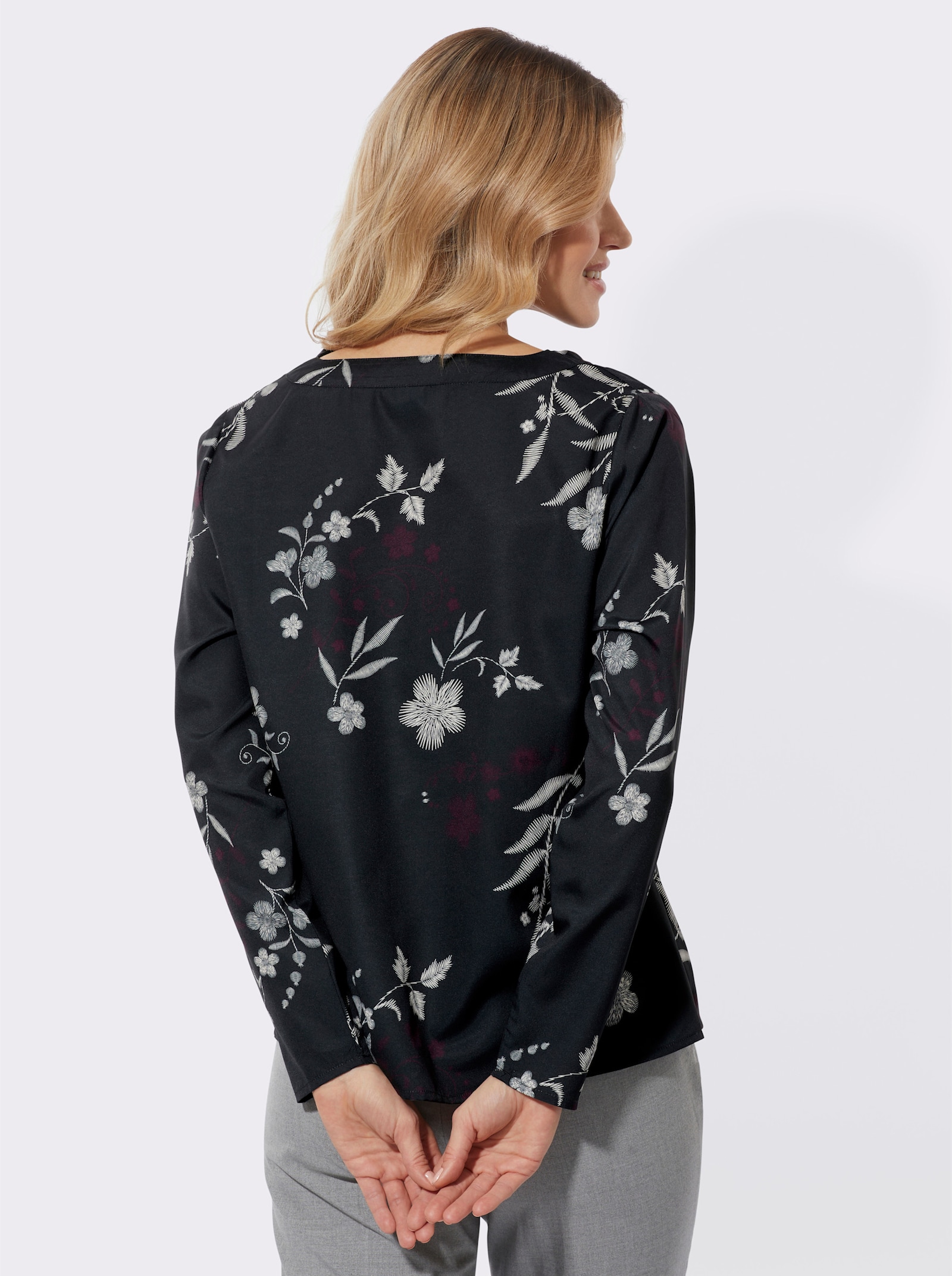 Tunika mit Wasserfall-Ausschnitt - schwarz-champagner-bedruckt