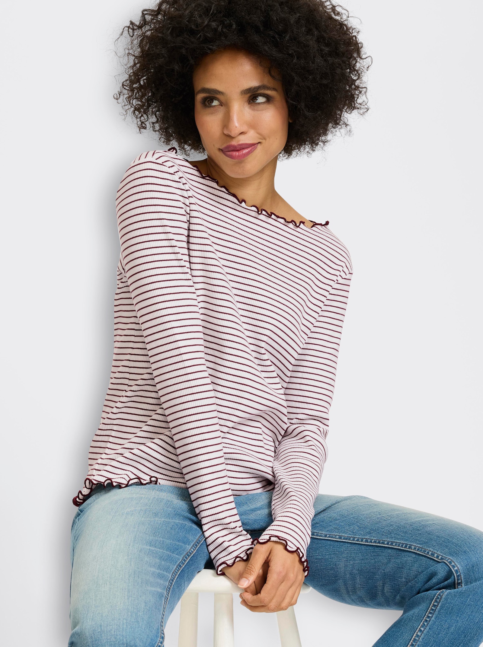 heine Rippshirt mit Ringelstreifen - ecru-burgund-geringelt