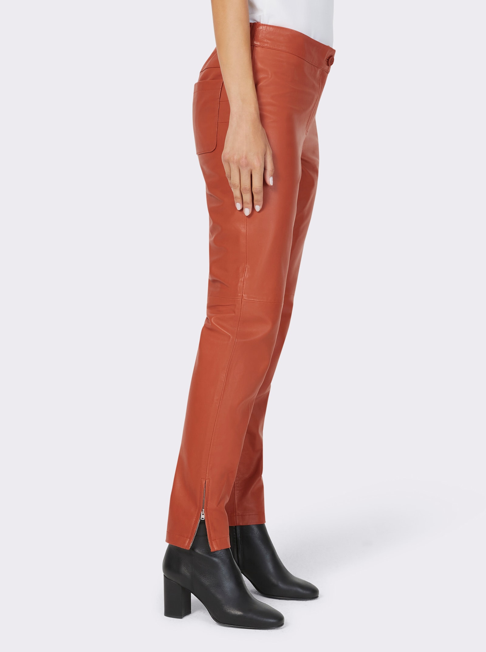 heine Leren broek van lamsnappa - roestrood