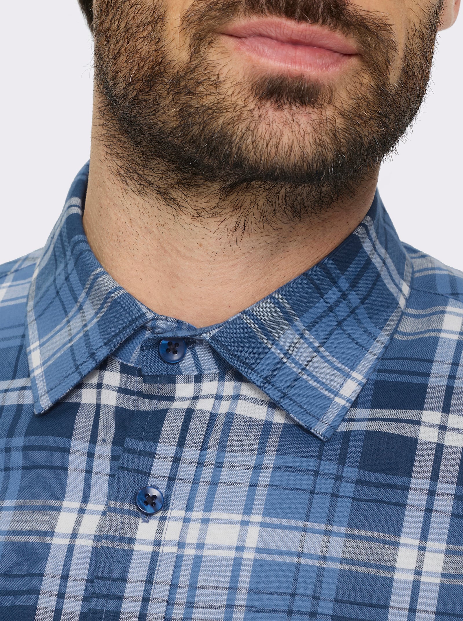 Catamaran Langarmhemd mit garngefärbtem Muster - mittelblau-kariert