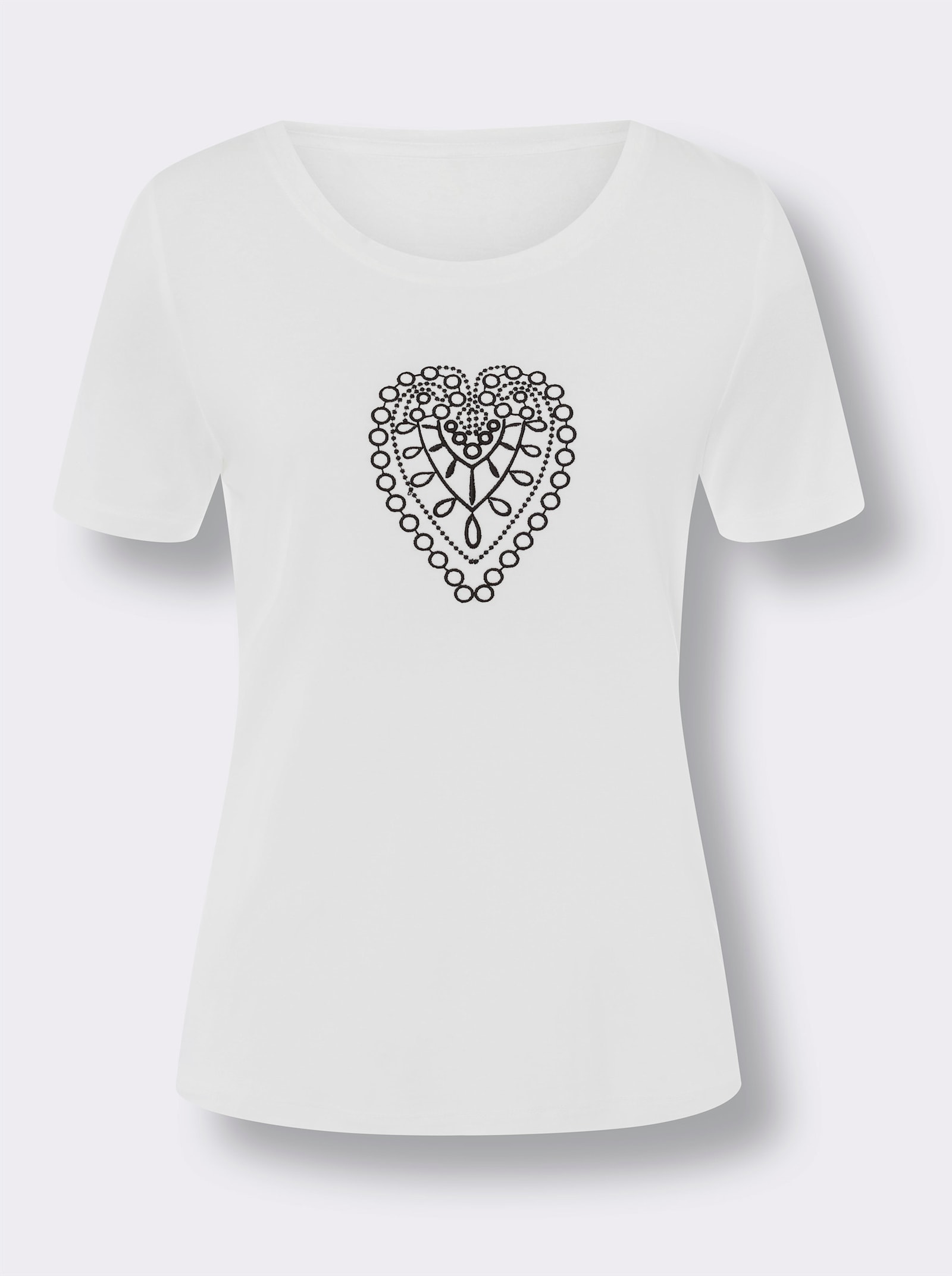 heine Shirt met ronde hals en borduurmotief - wit