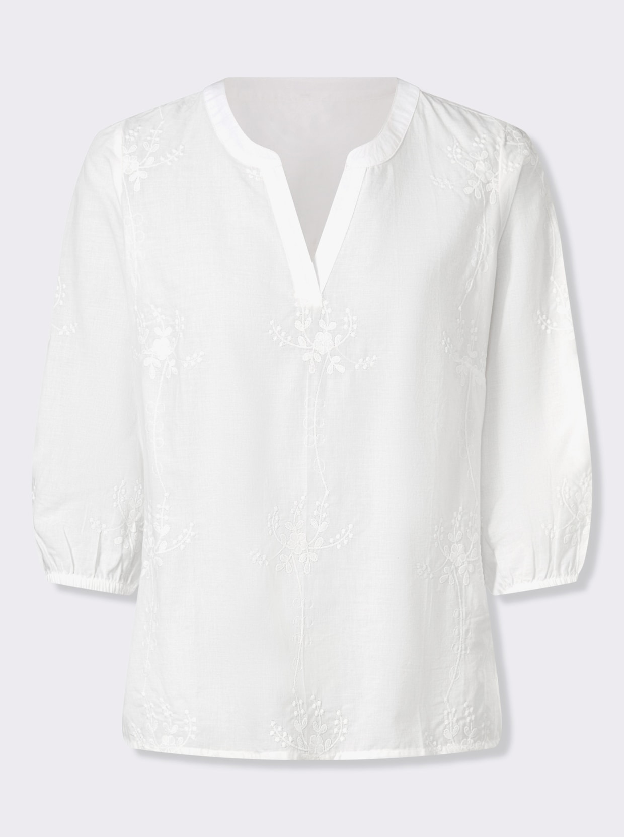 Schlupfbluse mit Blütenstickerei - ecru