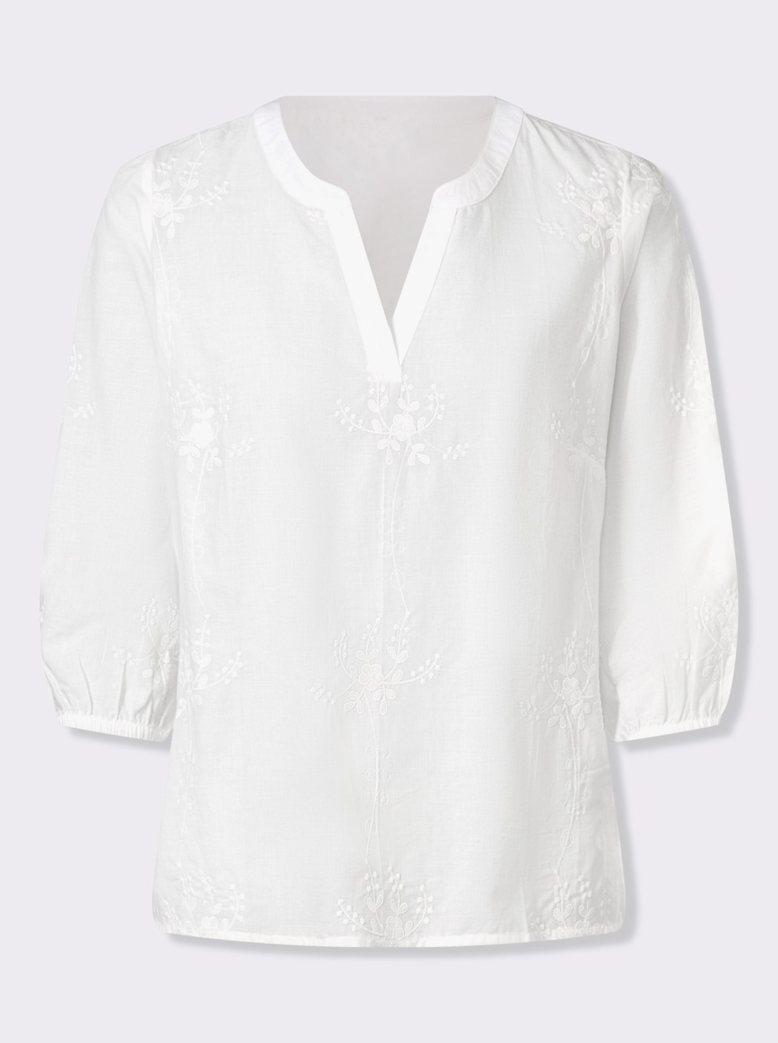 Navlékací halenka s květinovou výšivkou - ecru